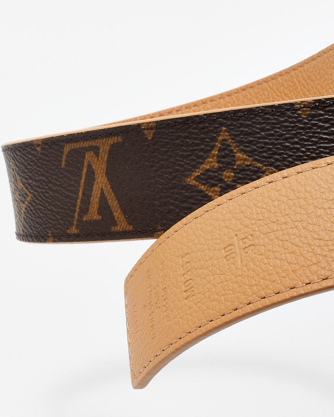Louis Vuitton Monogram Canvas & Beige Leather Reversible Logo Belt - 80/32