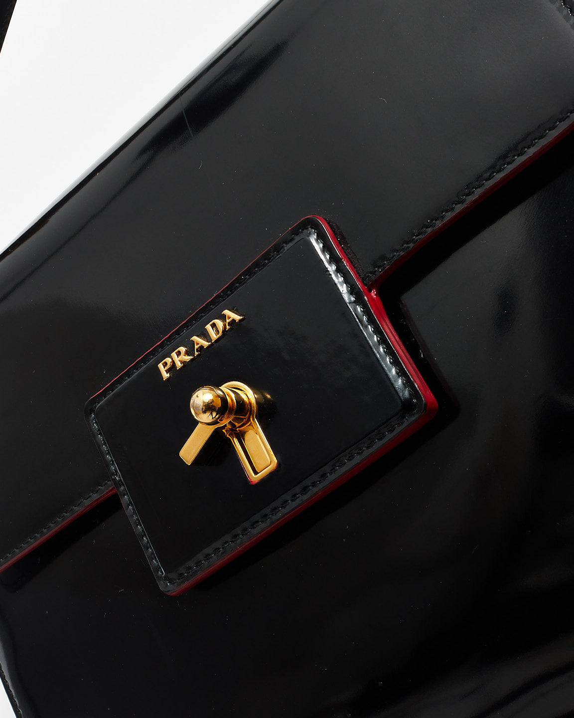 Prada Vintage Black Leather & Red Lining Shoulder Bag