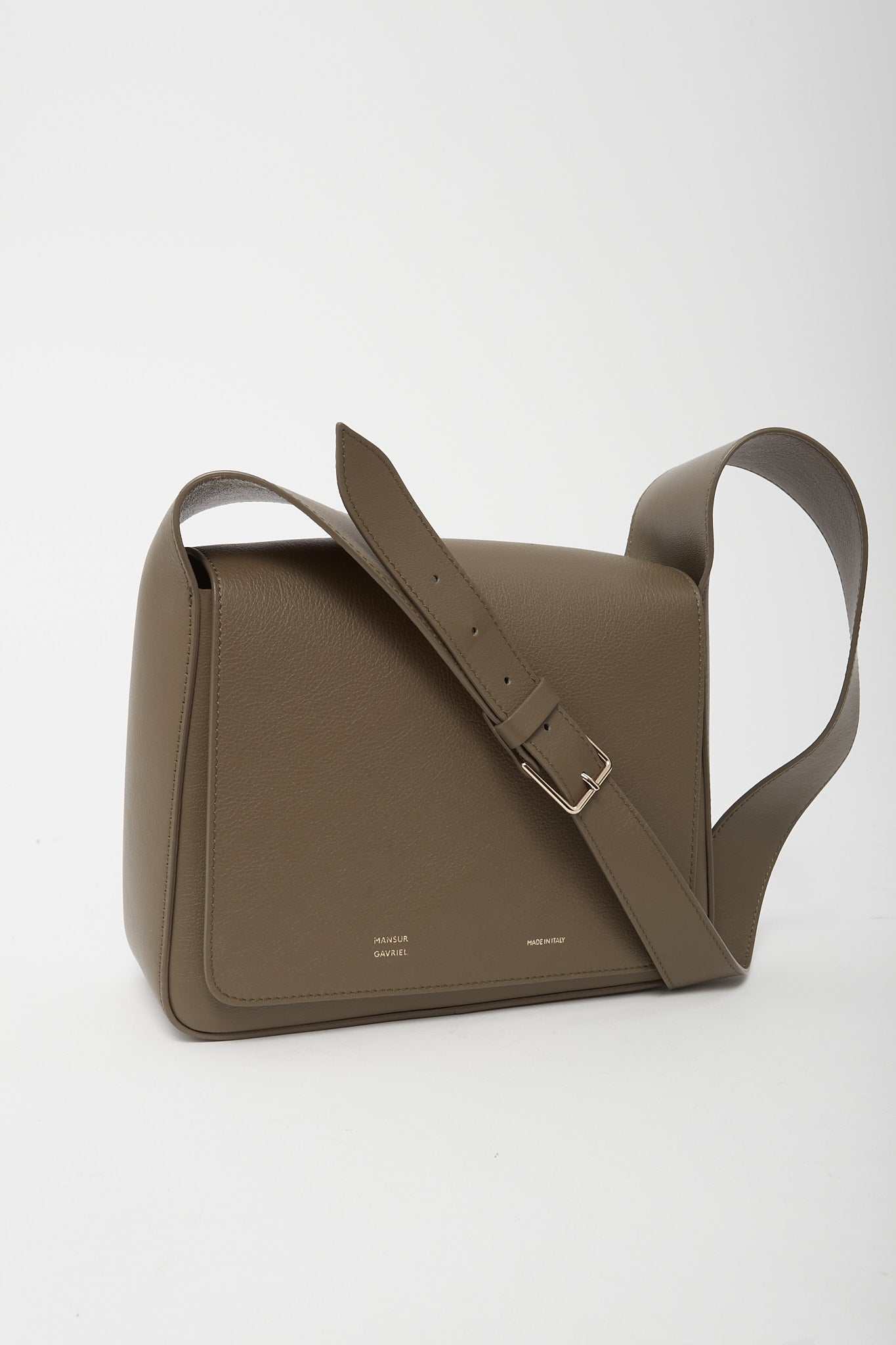 Mansur Gaviel Khaki "Bamboo" Leather Square Box Shoulder Bag
