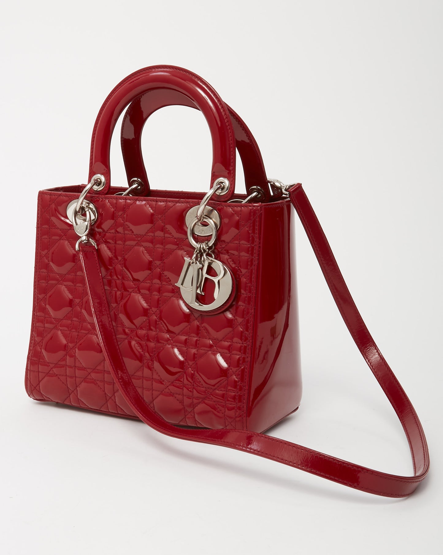 Dior Red Patent Leather Medium Lady Dior Bag SHW