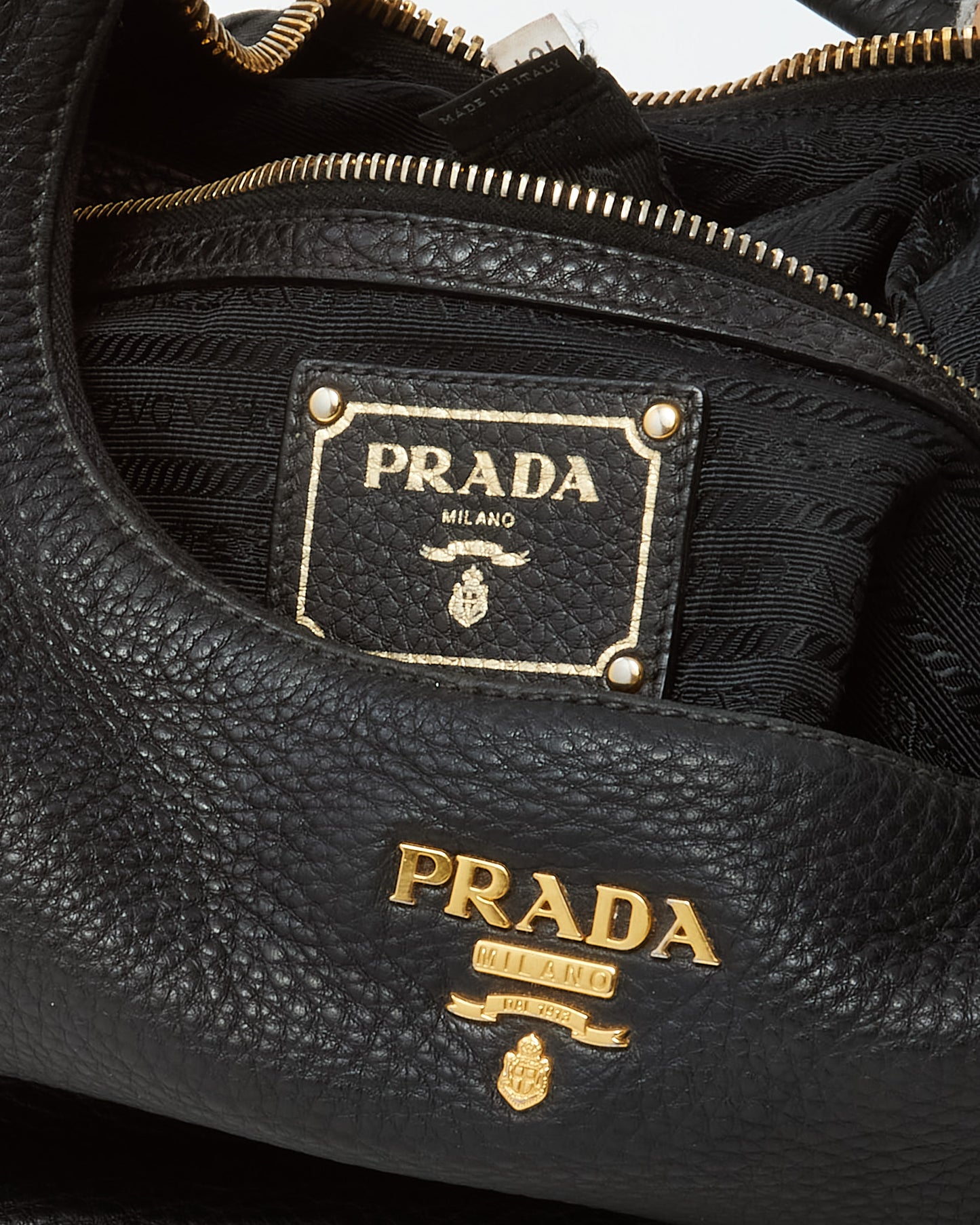 Prada Black Daino Leather Buckle Hobo Shoulder Bag