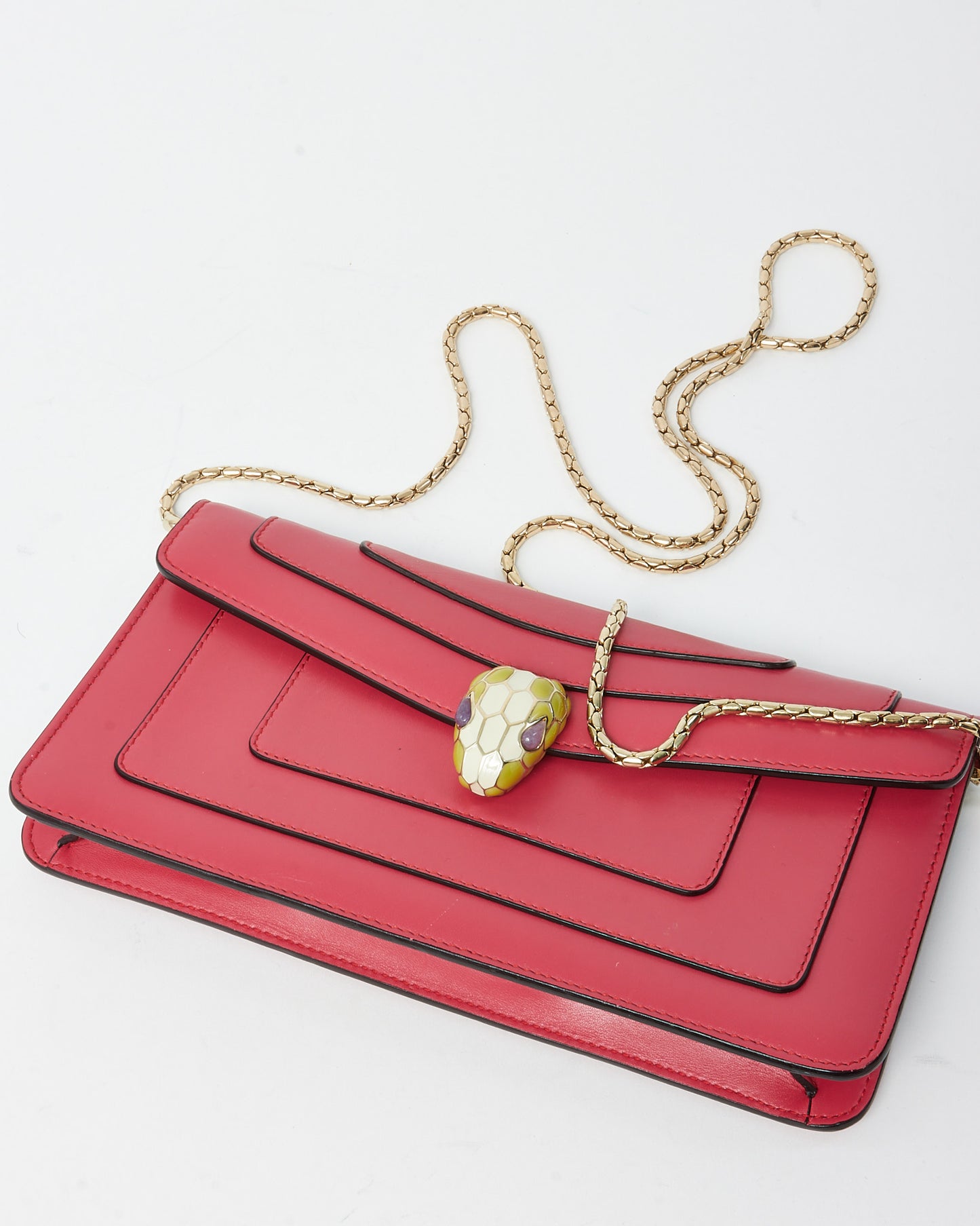 Bulgari Fuchsia Pink Leather Serpenti Forever Chain Pochette WOC Wallet on Chain Bag