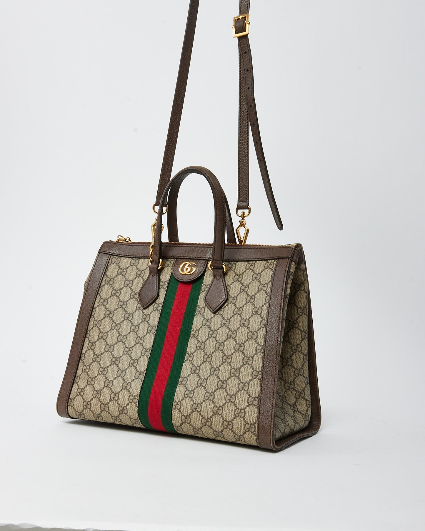 Gucci Brown and Beige Monogram GG Supreme Coated Canvas Medium Ophidia Tote with Strap