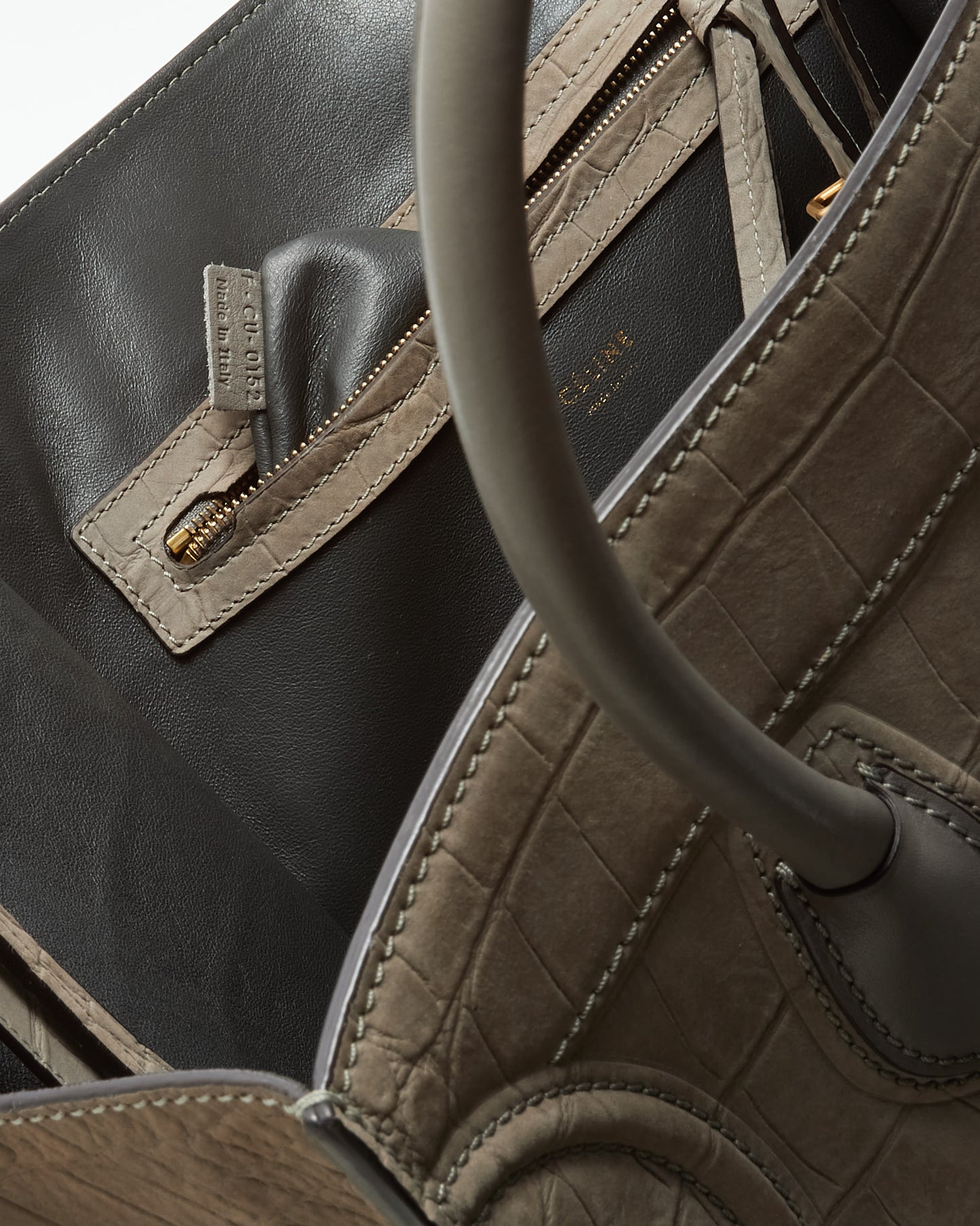 Celine Grey Croc Embossed Stamped Nubuck Suede Phantom Luggage Tote Bag