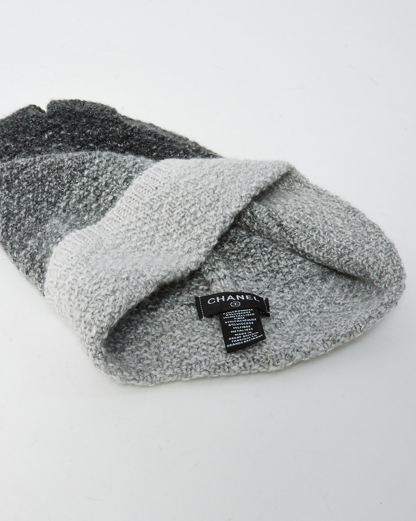 Chanel Grey Ombre Cashmere Knit CC Logo Beanie Hat