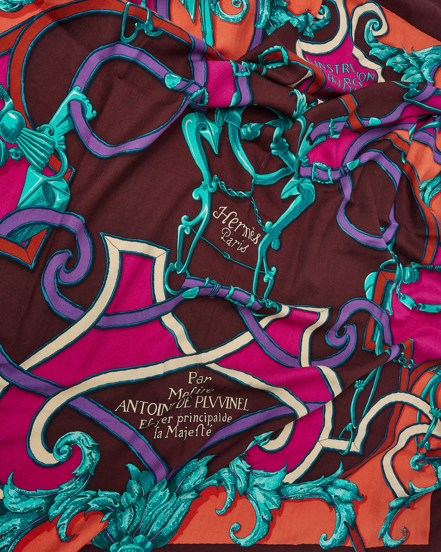 Hermès Purple/Turquoise/Orange/Brown "L'Instruction du Roy Bayadere" Cashmere and Silk 140cm Shawl Scarf