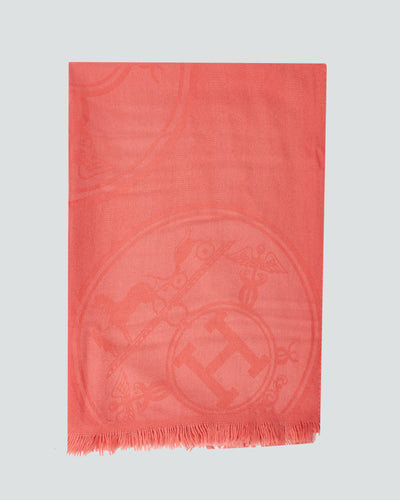 Hermès Coral Pink Cashmere and Silk New Libris Stole Scarf