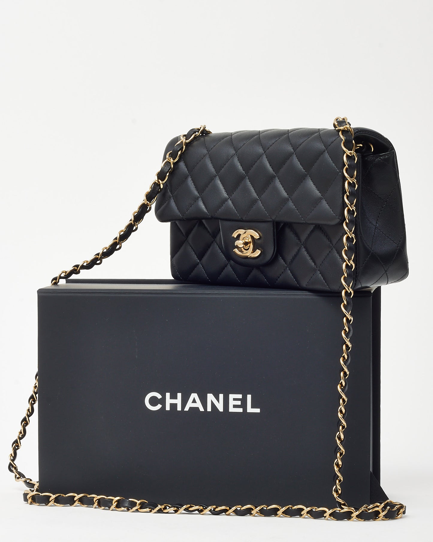 Chanel Black Lambskin Leather Mini Rectangular Flap Bag CGHW