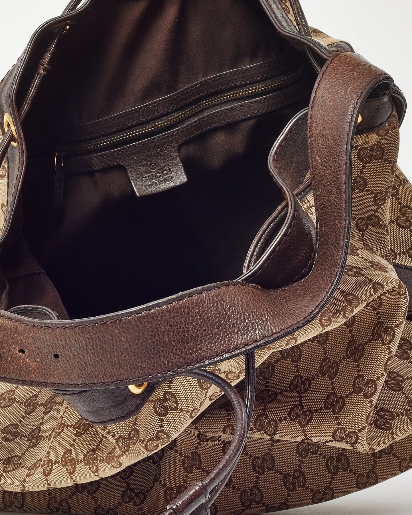 Gucci Beige and Brown GG Monogram Canvas Interlocking G Icon Medium Drawstring Shoulder Bag