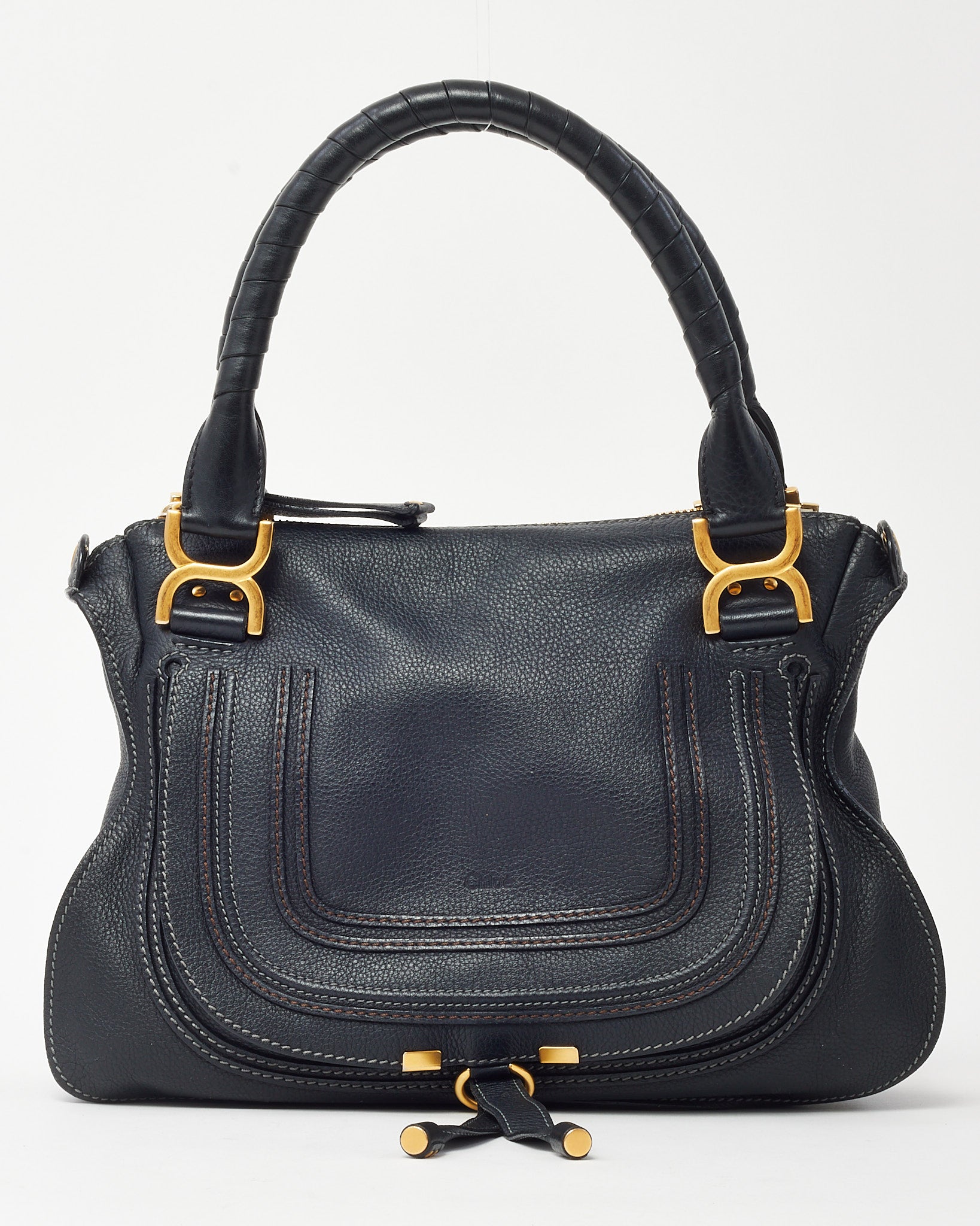 Buy Chloé Black Pebbled Leather Medium Marcie Satchel 2Way Bag