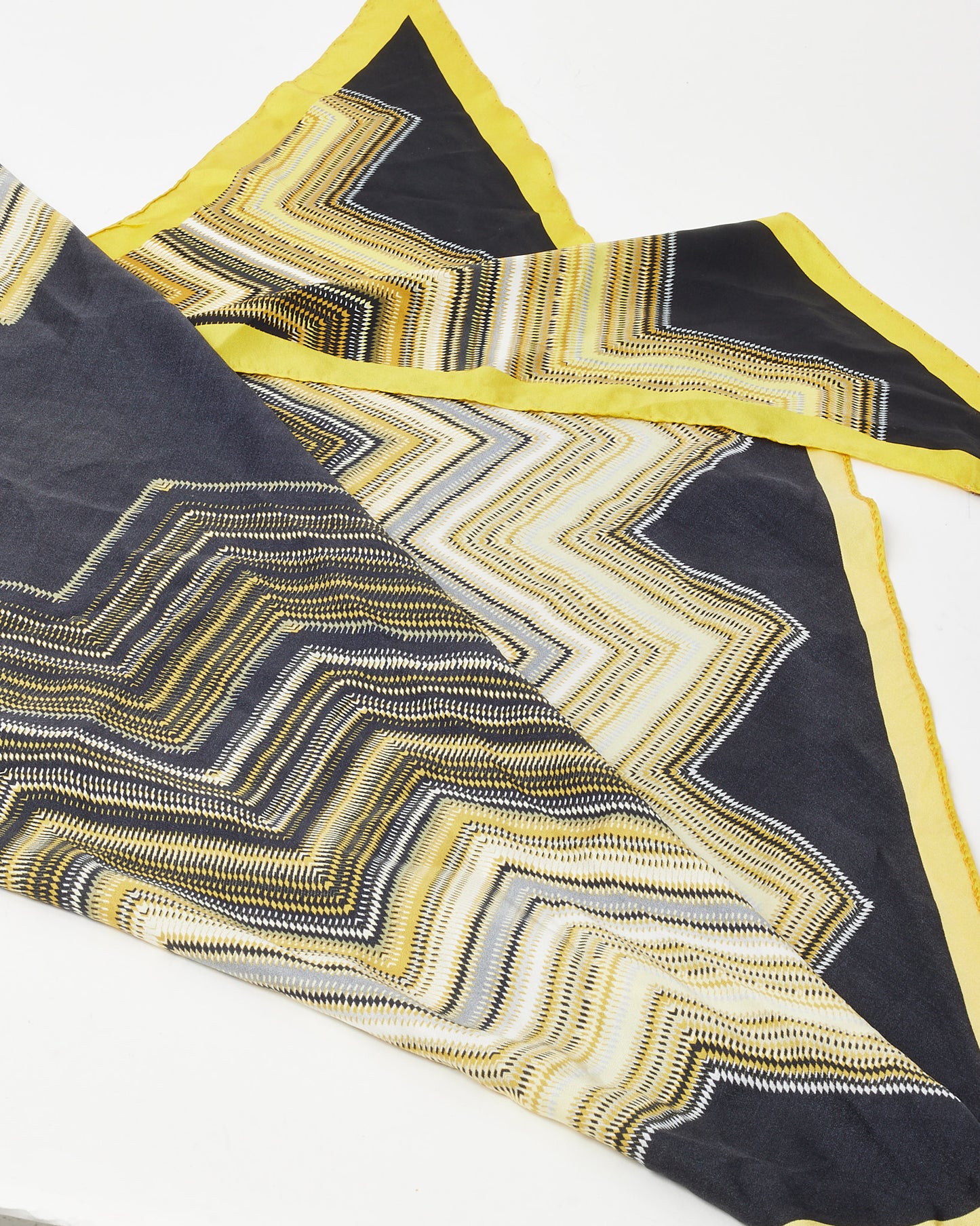 Missoni Black and Yellow Zigzag Large Triangle Silk Scarf