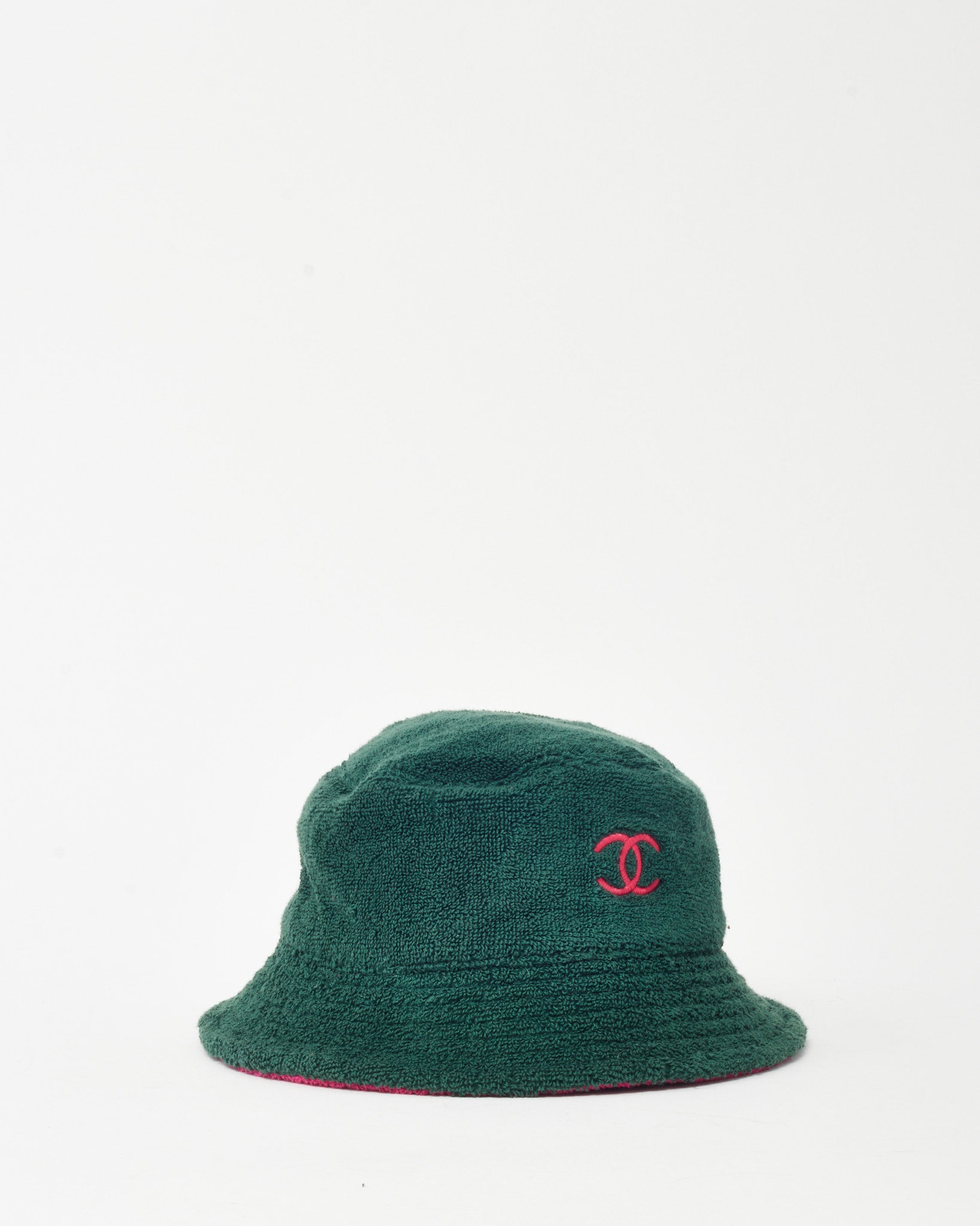 Buy Chanel Green and Pink CC Logo Terry Cloth Bucket Hat - M  display picture 1