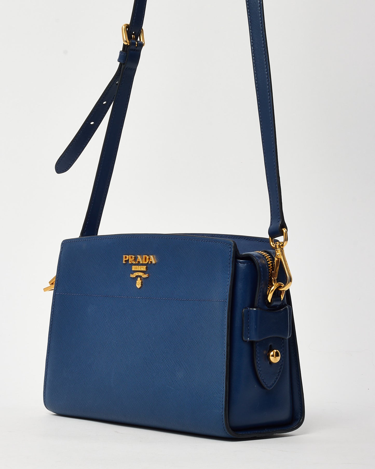 Prada Blue Saffiano and City Calf Leather Esplanade Crossbody Bag