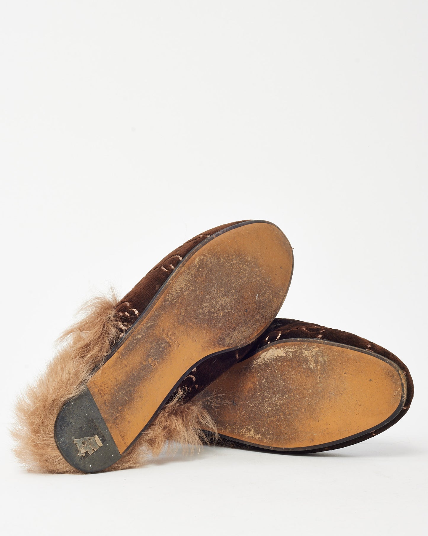 Gucci Brown GG Monogram Velvet Horsebit Fur Slip On Princetown Slippers - 40