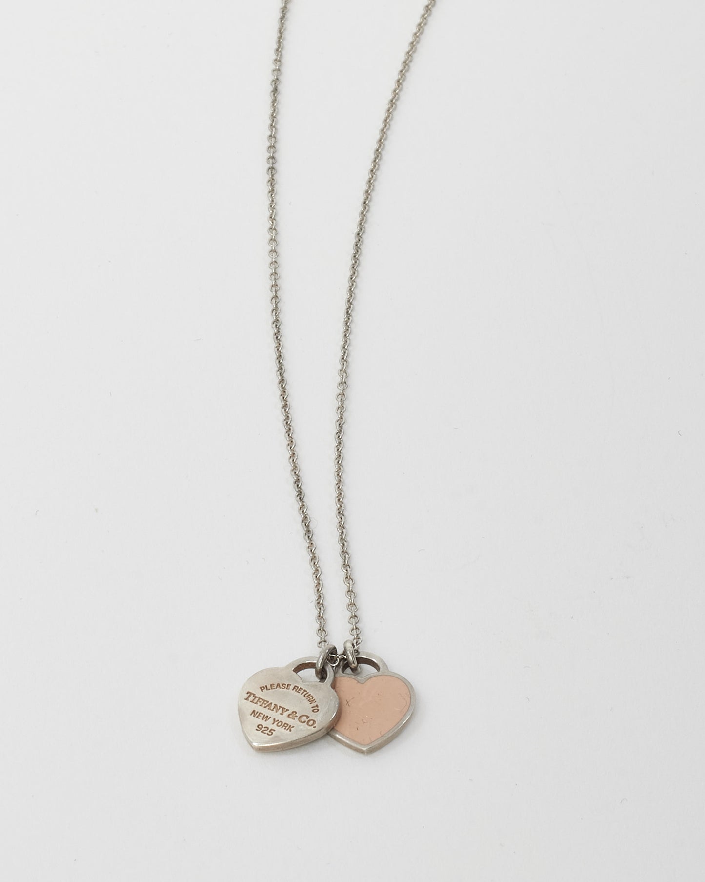 Tiffany & Co. Silver Mini Tiffany Beige Double Heart Tag Pendant Necklace