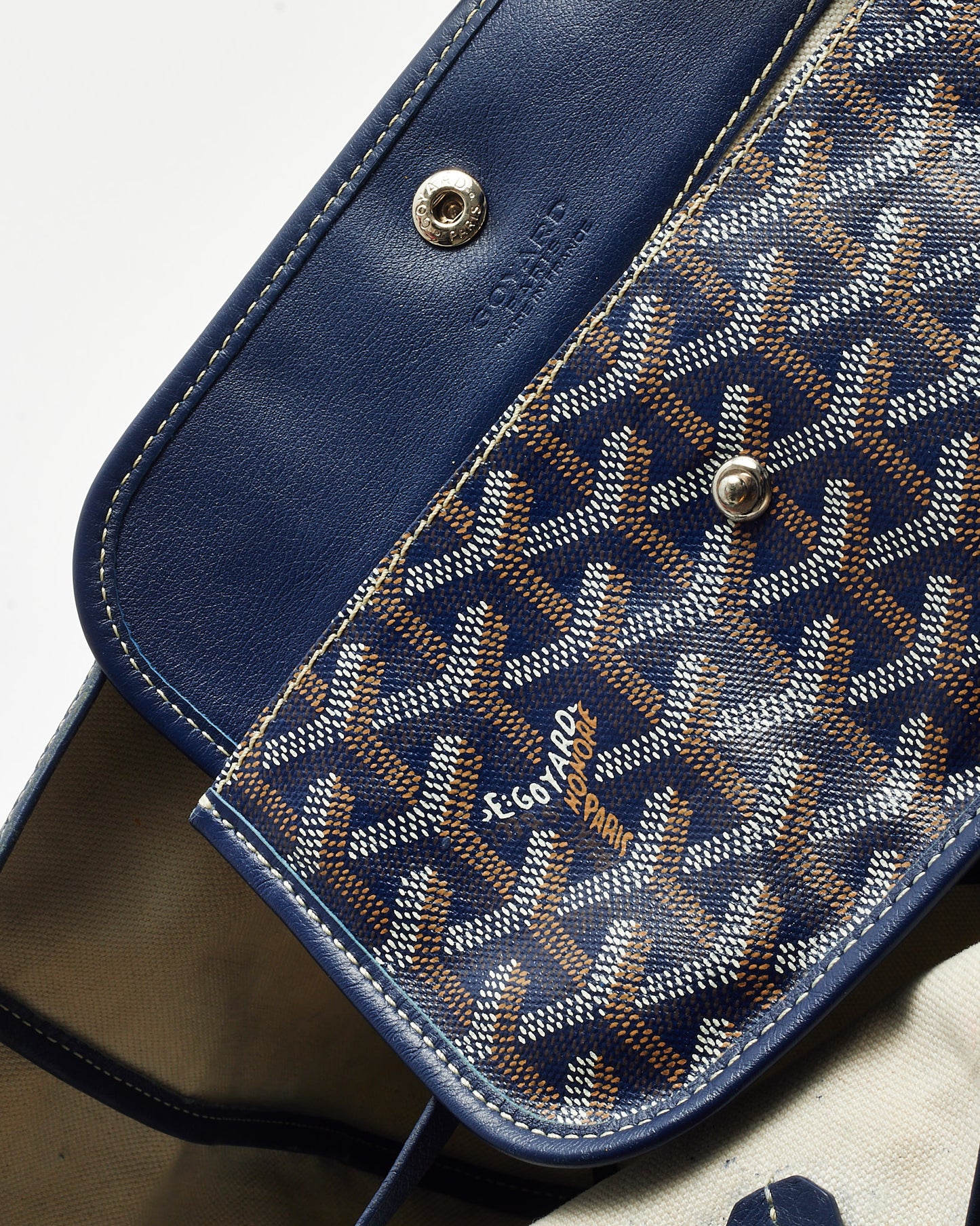 Goyard Navy Blue Goyardine Coated Canvas Saint Louis PM Tote Bag with Pouch