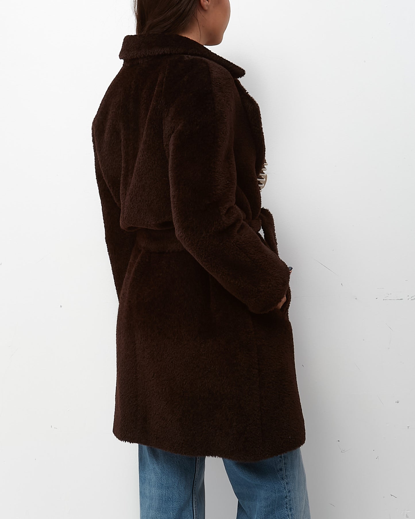 Max Mara Studio Brown Alpaca Belted Mid Teddy Coat - S/M