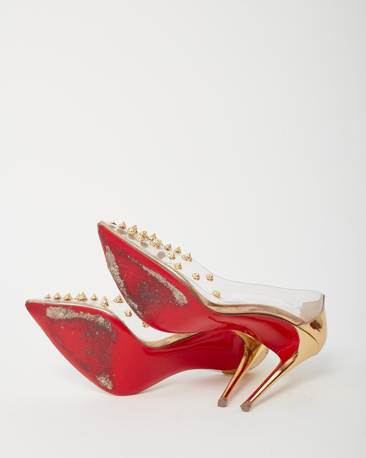Christian Louboutin PVC and Gold Leather Studded Collaclou 100mm Pumps - 35.5