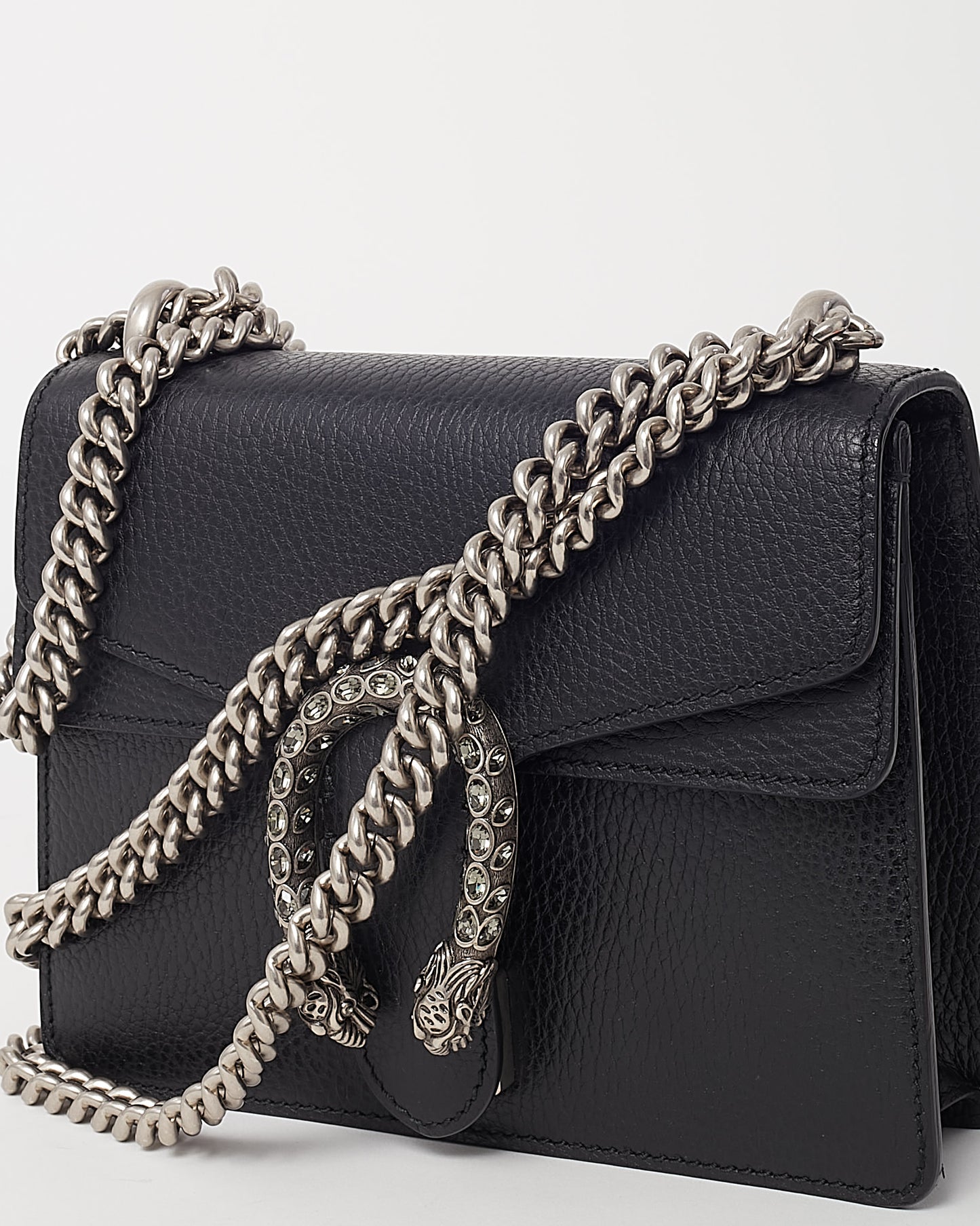 Gucci Black Pebbled Leather Mini Square Crystal Dionysus Shoulder Bag