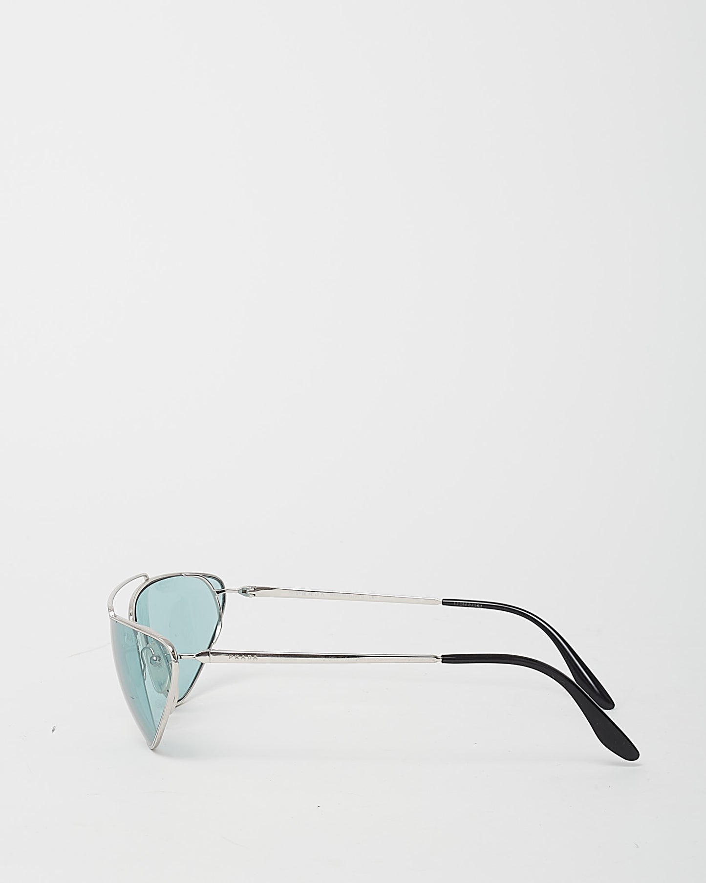 Prada Silver and Blue Lens SPR 62V Catwalk Cat Eye Sunglasses