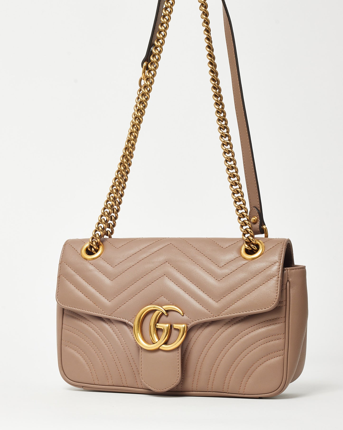 Gucci Dusty Rose Matelassé Leather Medium GG Marmont Shoulder Bag