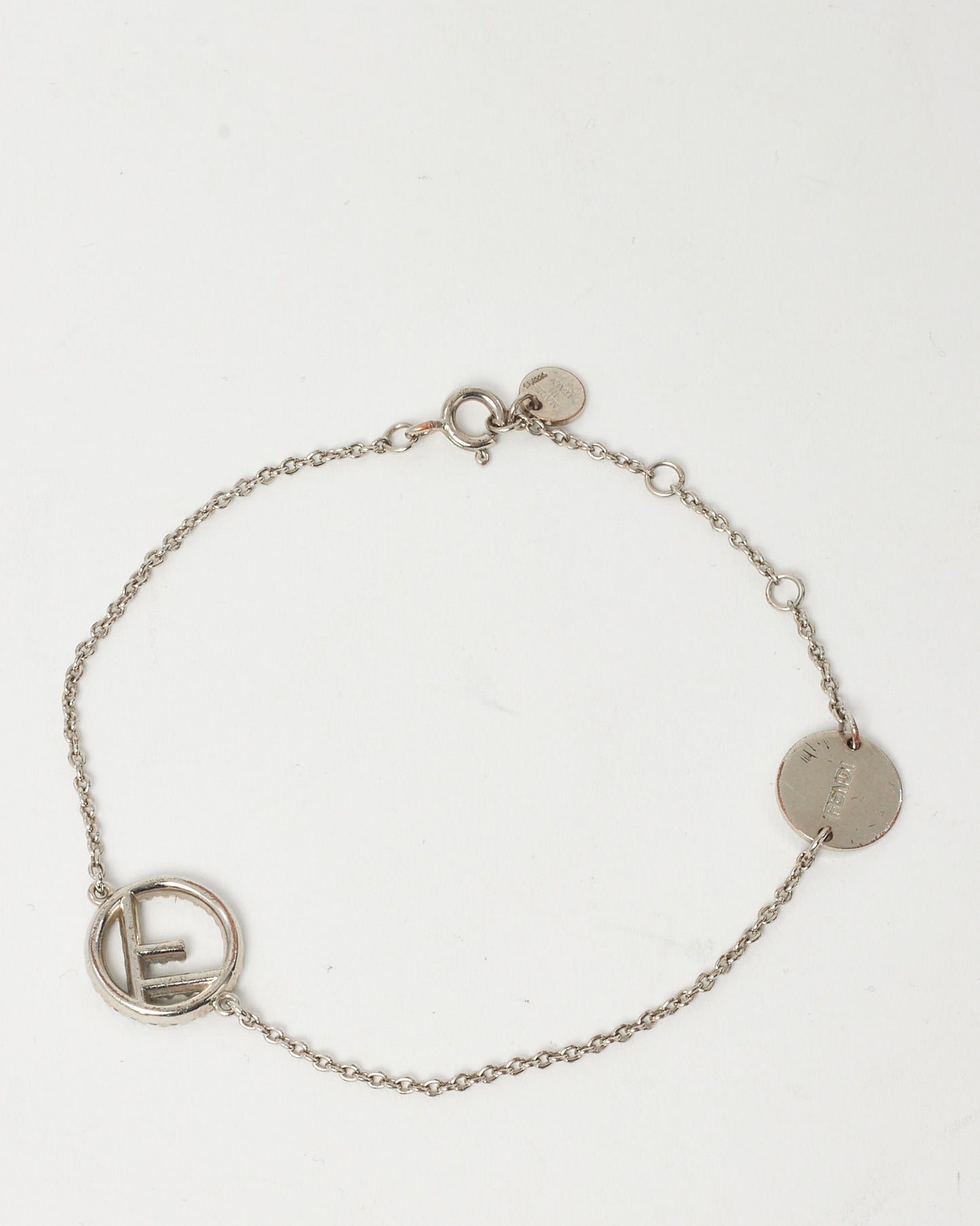 Fendi Silver and Crystal F is Fendi Circle Logo Chain Bracelet - S