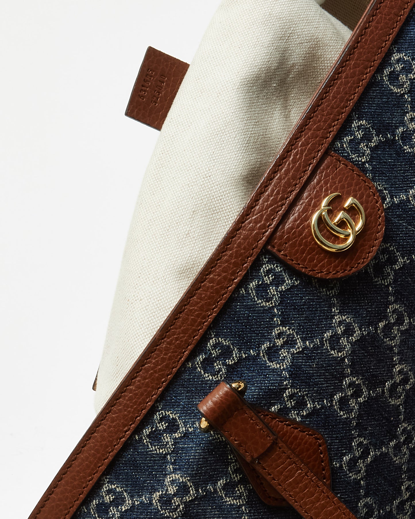 Gucci Brown Leather & Blue Denim Monogram Medium Ophidia Tote Bag