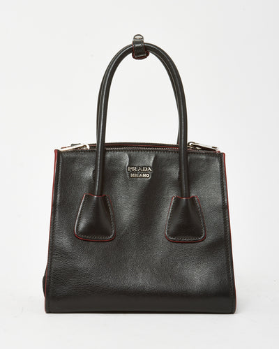 Prada Black and Red Trim Glace Calf Leather & Scamosciato Twin Pocket Tote with Strap