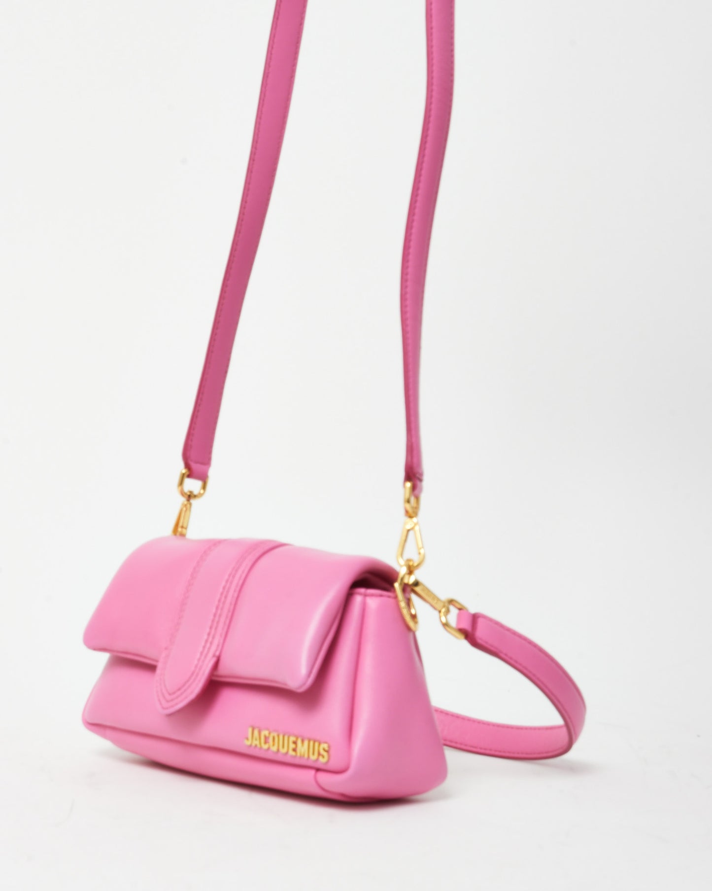 Jacquemus Pink Puffy Leather Le Petit Bambimou Shoulder Bag with Strap