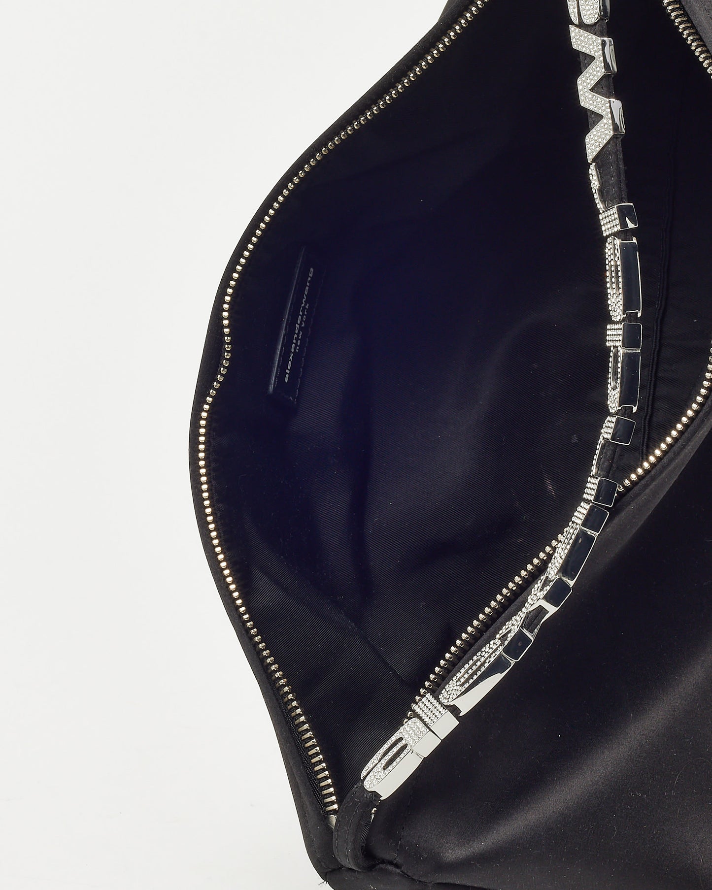 Alexander Wang Black Satin Crystal Logo Handle Marquess Micro Shoulder Bag