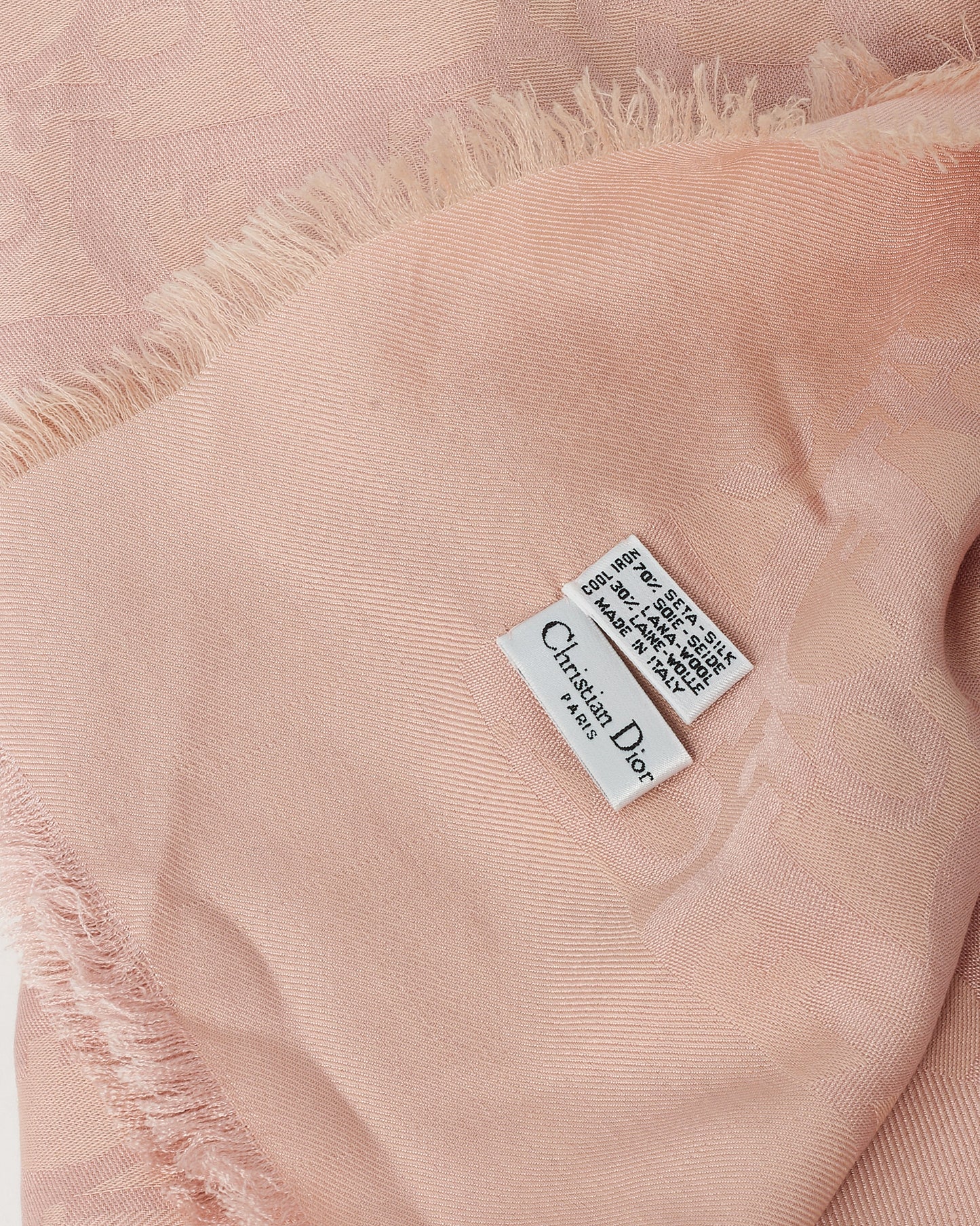 Dior Pink Monogram Logo Silk and Wool Blend Shawl Scarf