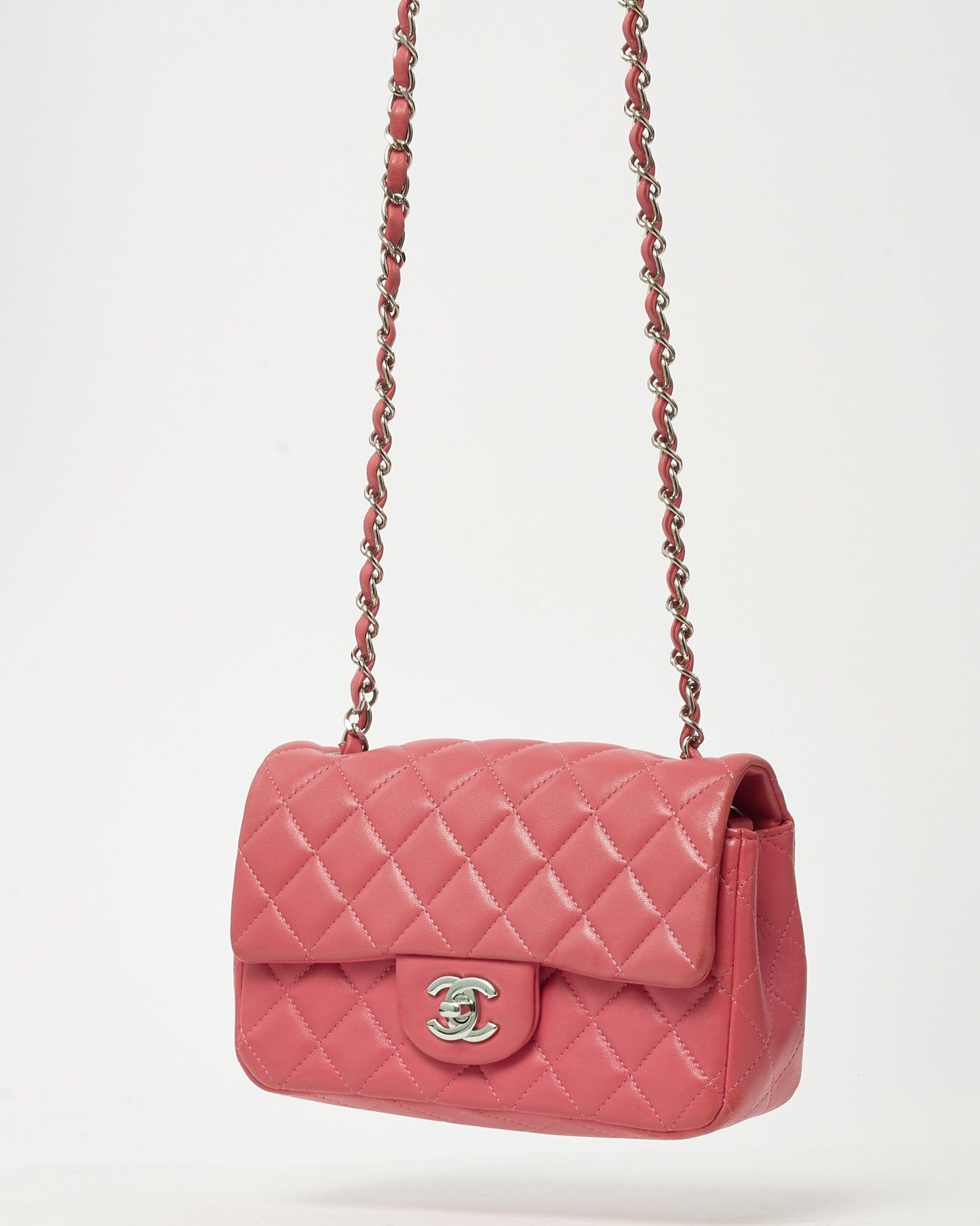 Chanel Pink Lambskin Leather Mini Rectangular Flap Bag SHW