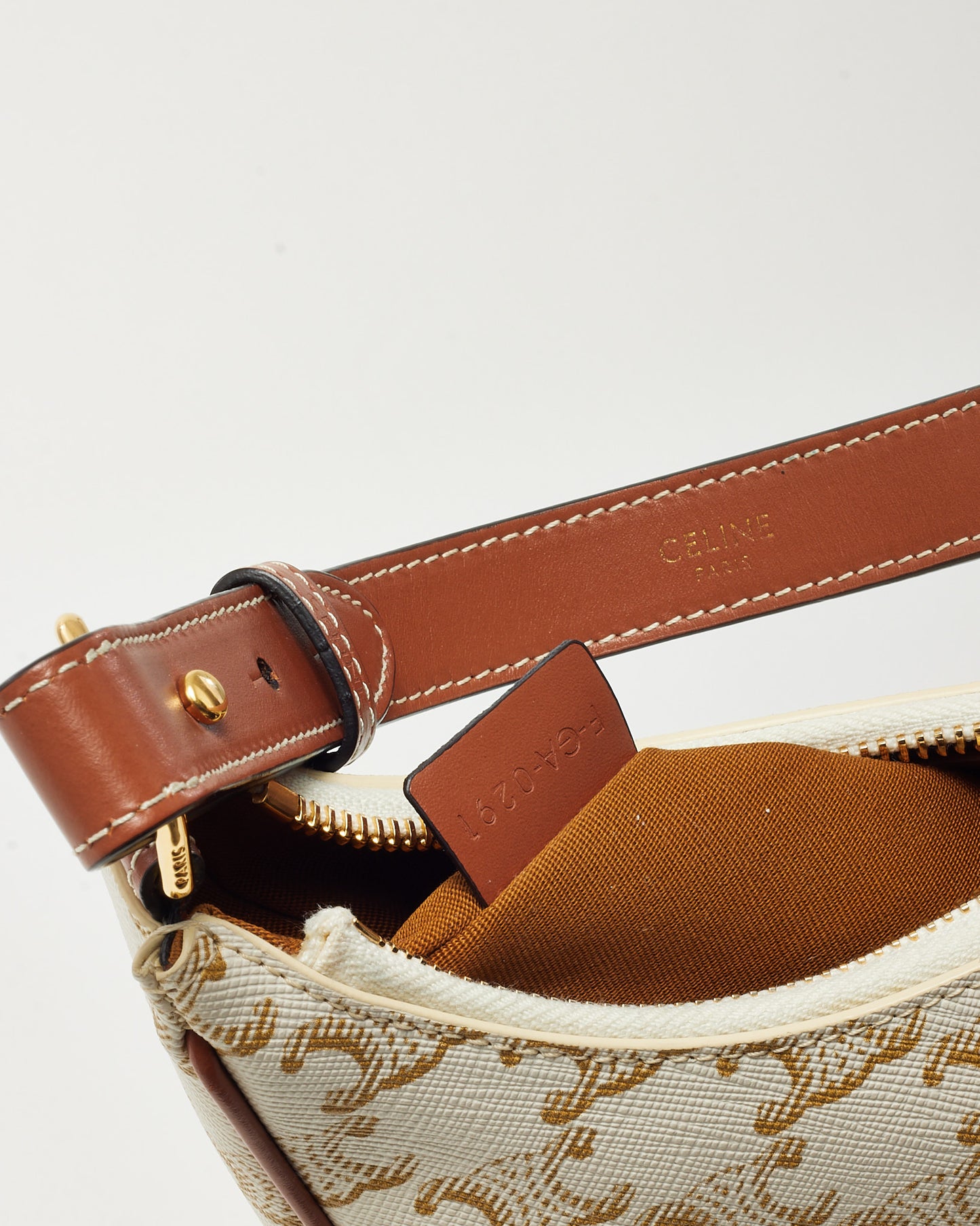 Celine White and Brown Triomphe Coated Canvas Ava Shoulder Bag