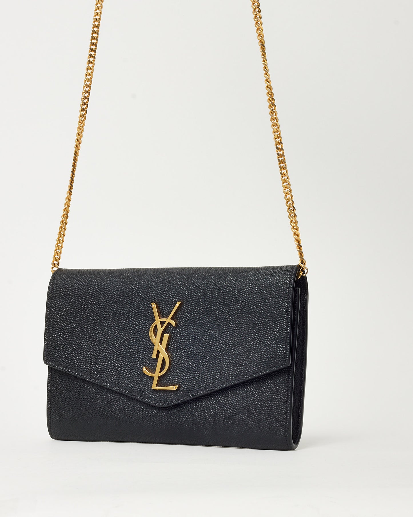 Saint Laurent Black Grain de Poudre Leather YSL Uptown WOC Chain Wallet Crossbody GHW