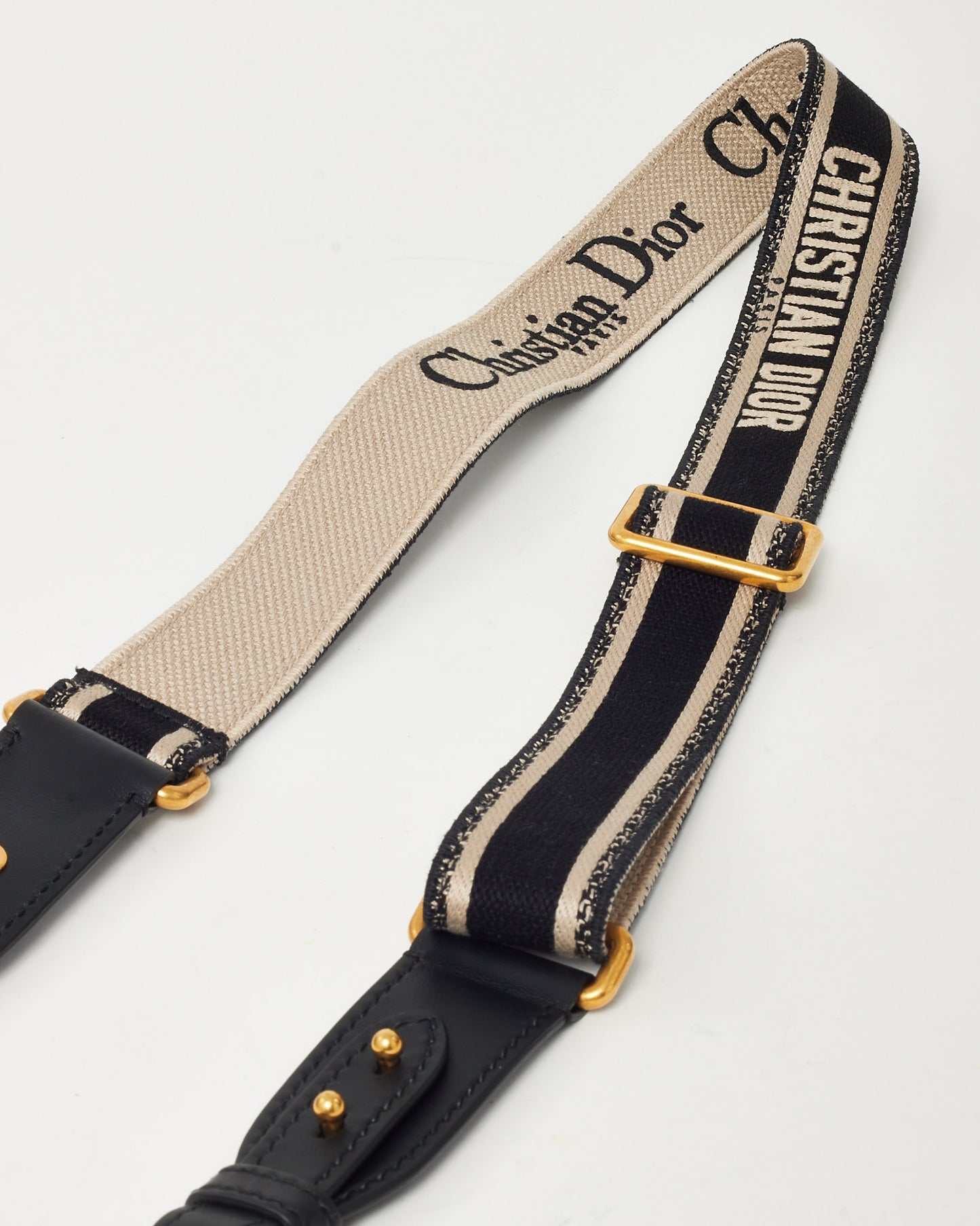 Dior Black Christian Dior Paris Embroidery Adjustable Shoulder Strap with Ring