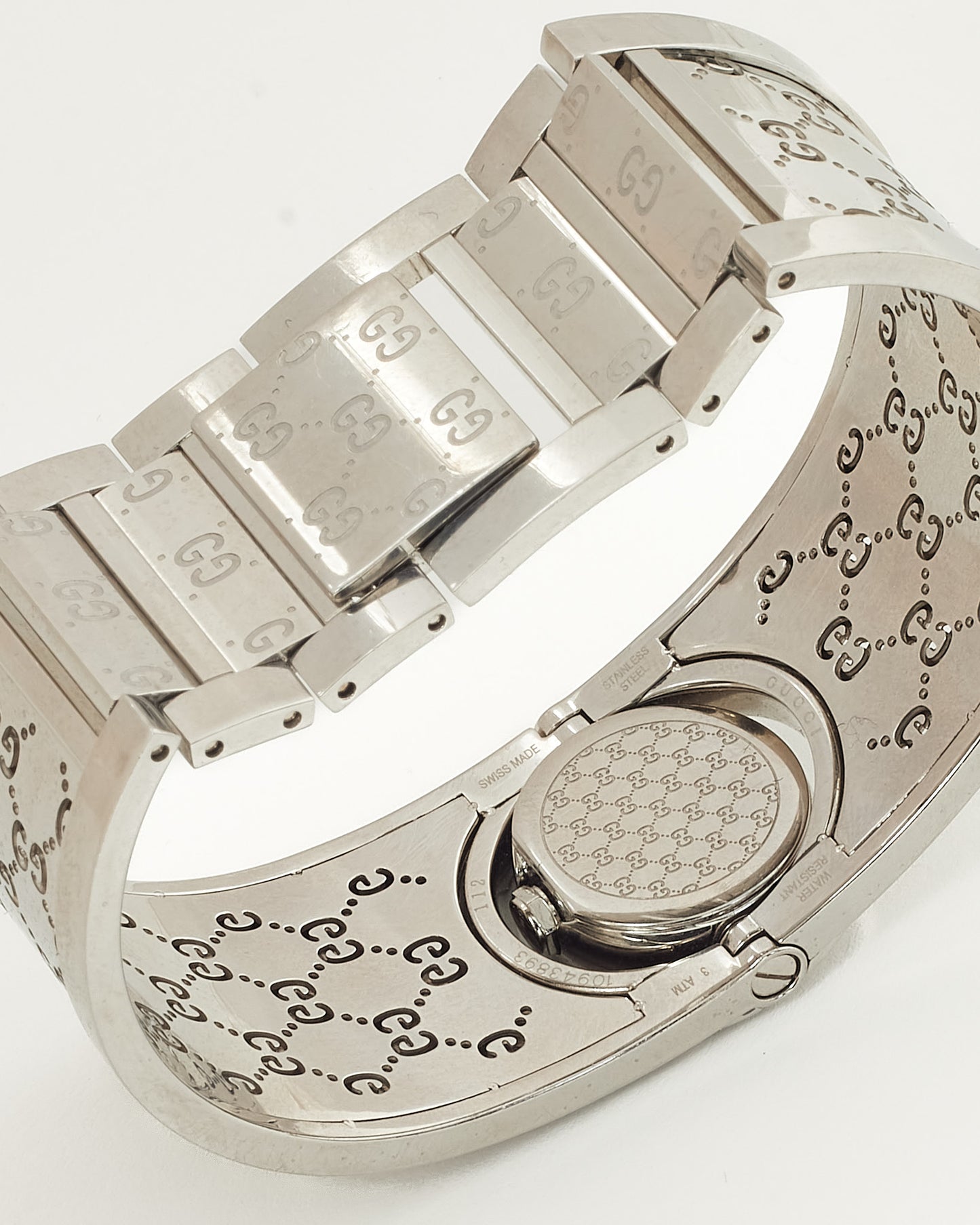 Gucci Silver Stainless Steel GG Monogram 33mm Diamond Twirl 112 Watch