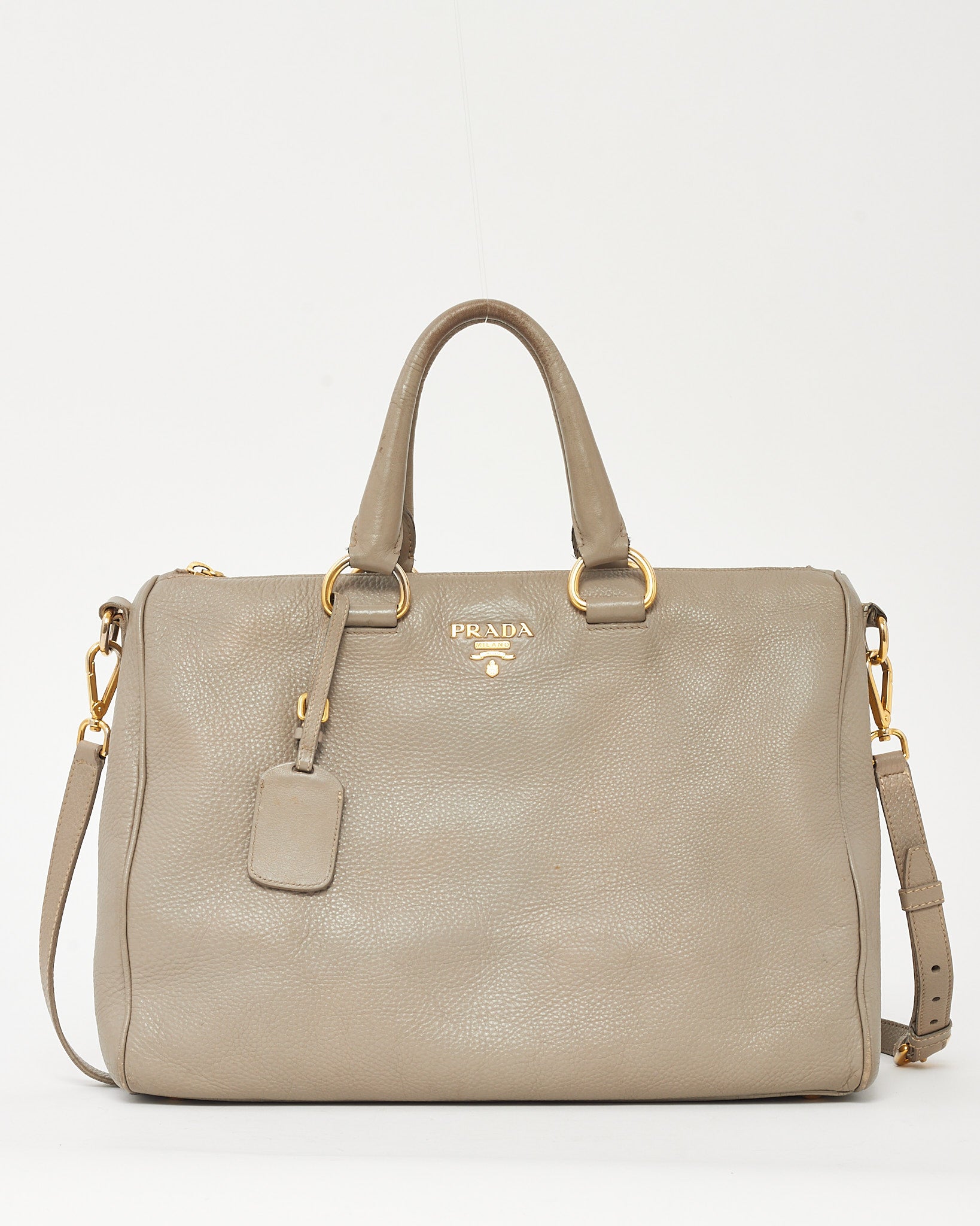Buy Prada Grey Vitello Daino Leather Zip 2Way Tote Bag with Strap