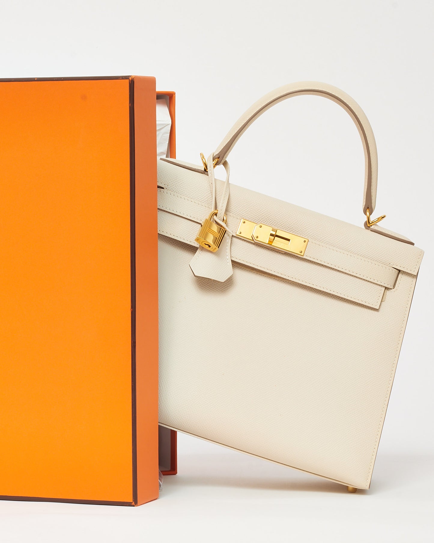 Hermès White Craie Epsom Leather Kelly II Sellier 28 GHW