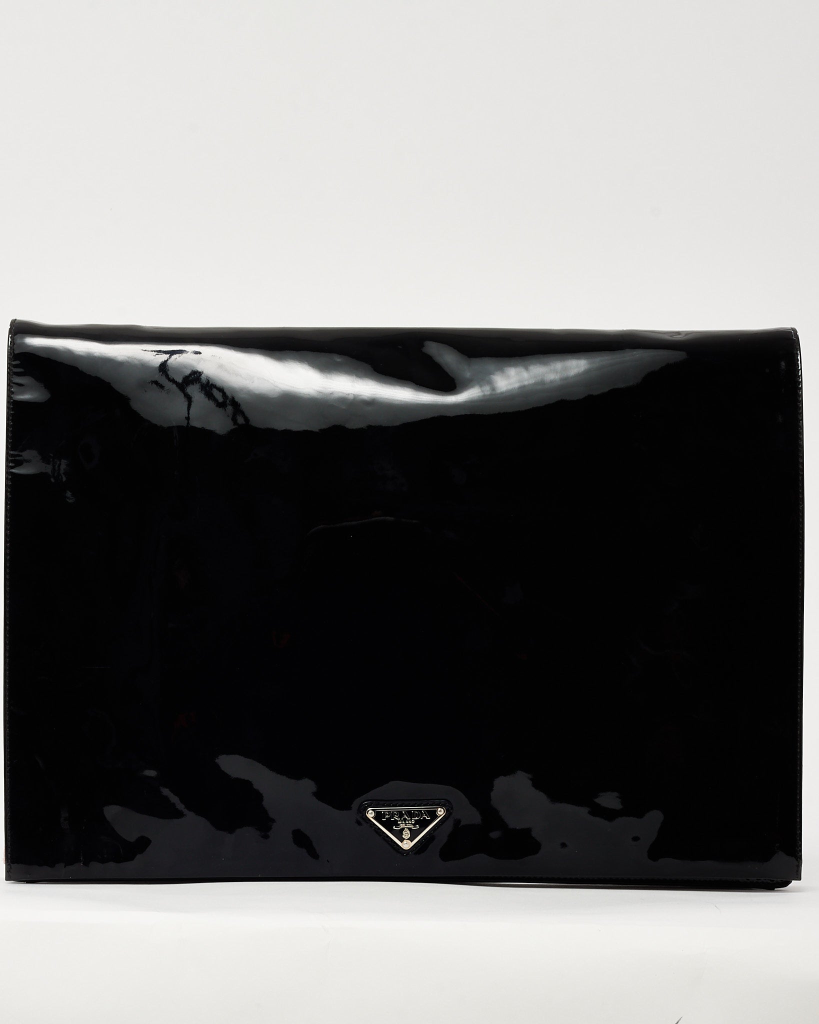 Buy Prada Black Shiny Vinyl Vernice Specchi Triangle Logo