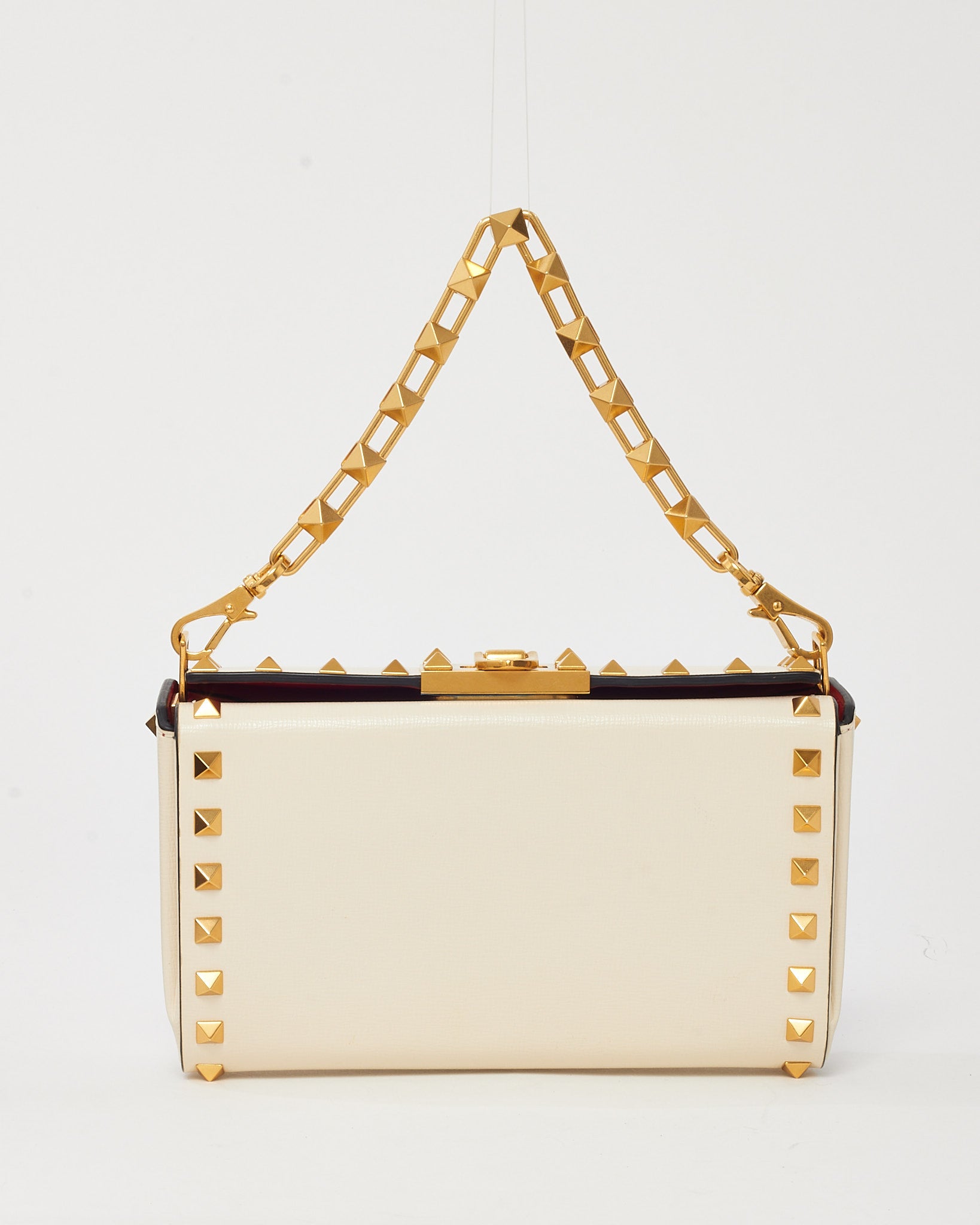 Buy Valentino White Leather GHW Rockstud Alcove Box Clutch Bag