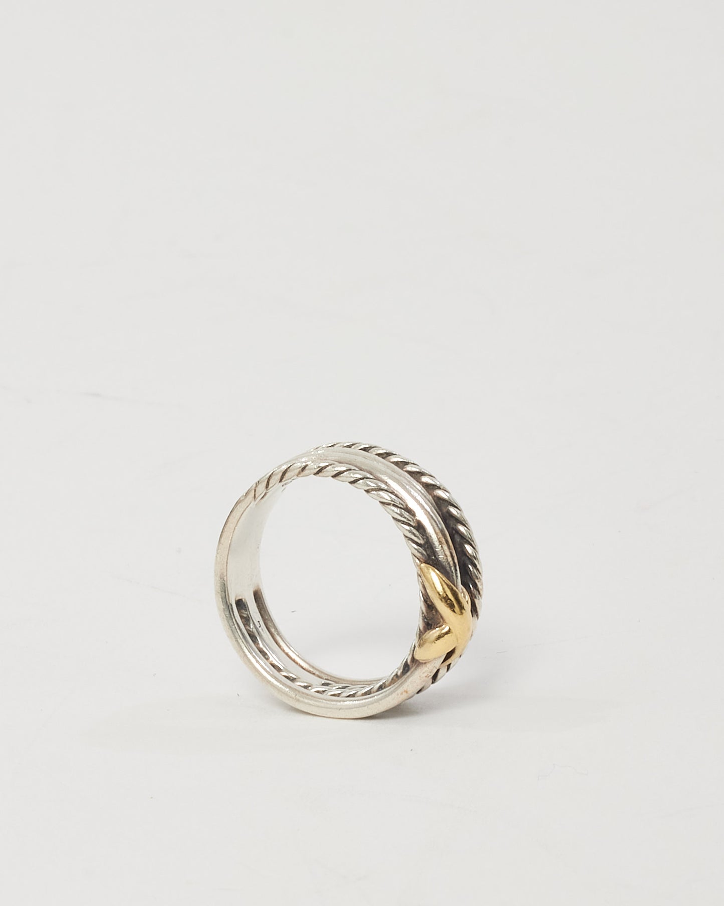 David Yurman Sterling Silver with 18K Yellow Gold 6mm X Crossover Band Ring - 5 3/4