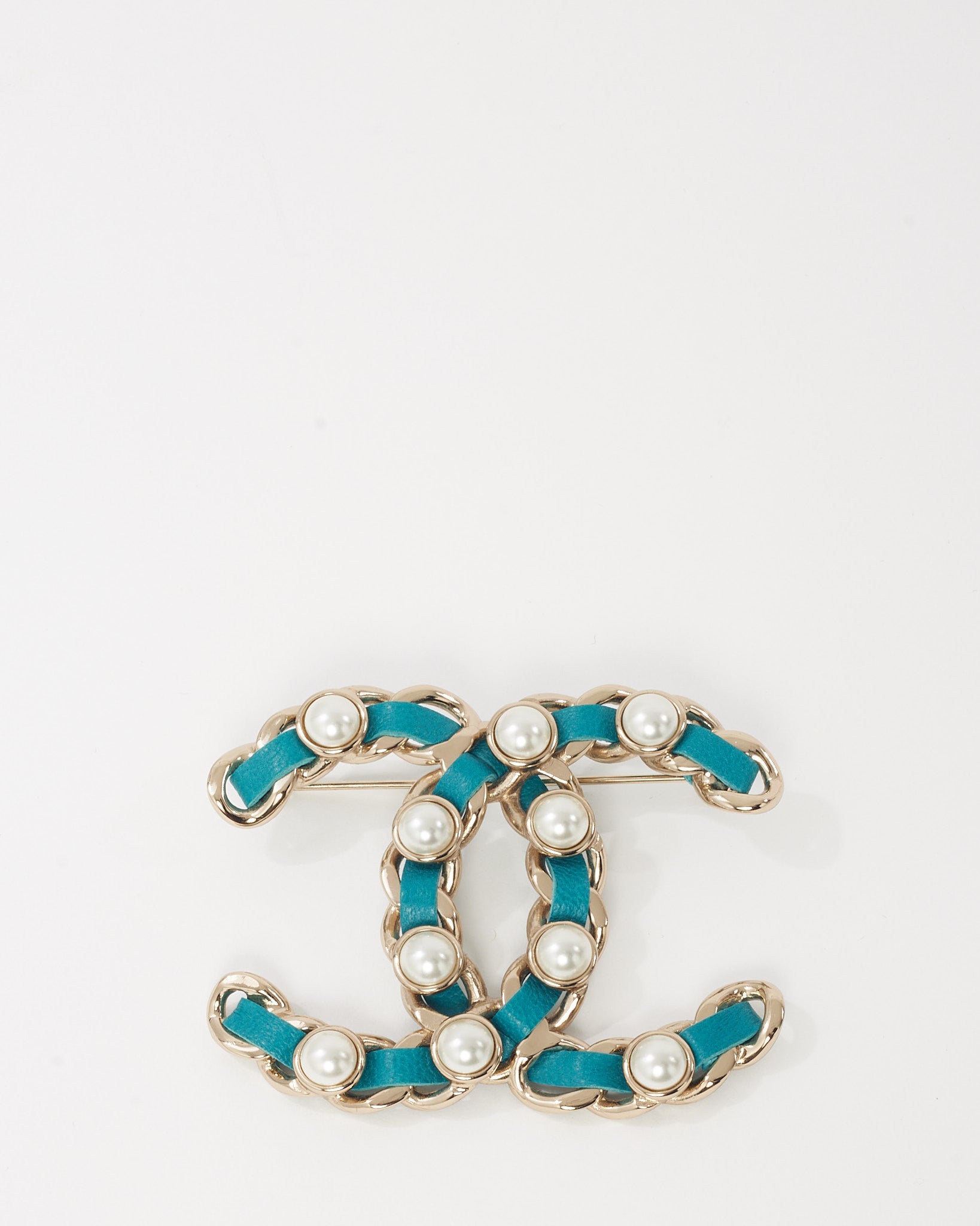 Buy Chanel Silver Metal and Turquoise Blue Leather and Pearl