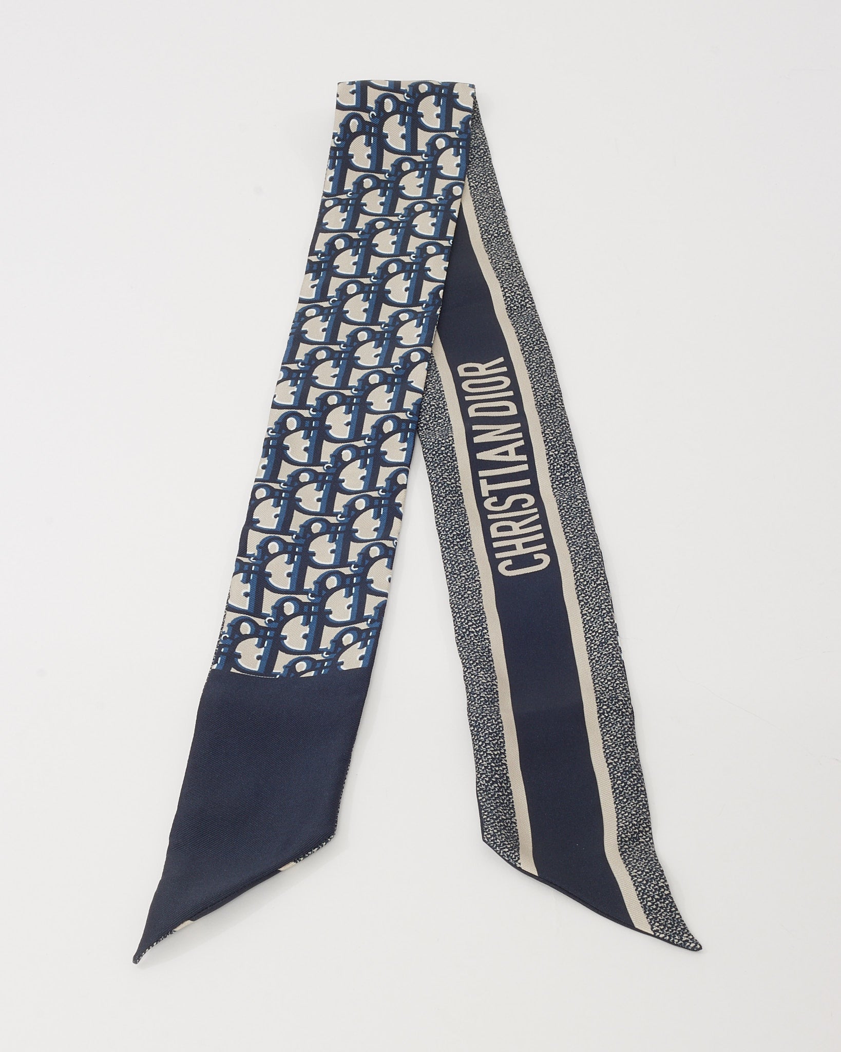 CHRISTIAN DIOR ロゴスカーフ ネイビー Dior Oblique Mitzah Scarf Gray Silk Twill | DIOR