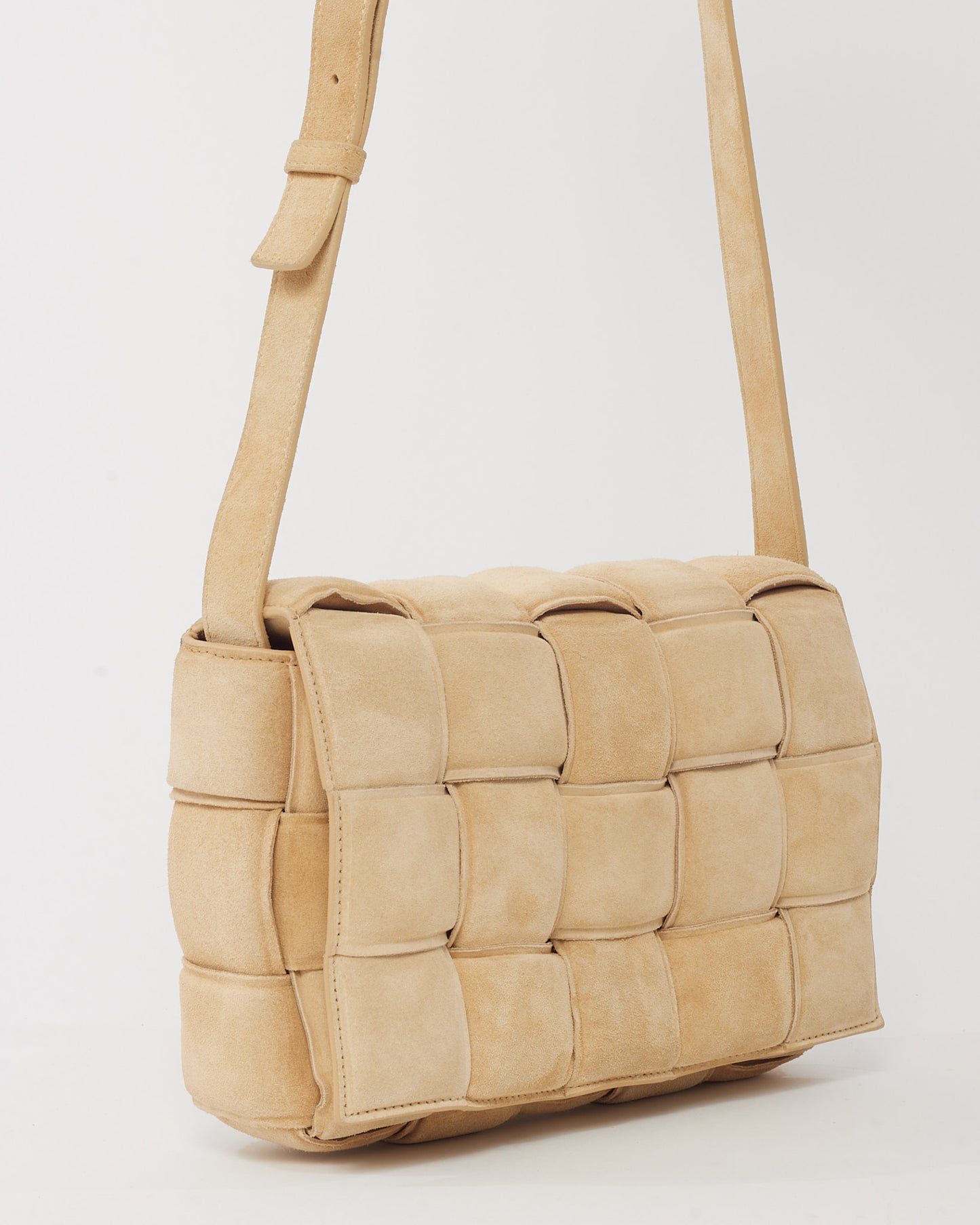 Bottega Veneta Beige Suede Padded Casette Crossbody Bag GHW