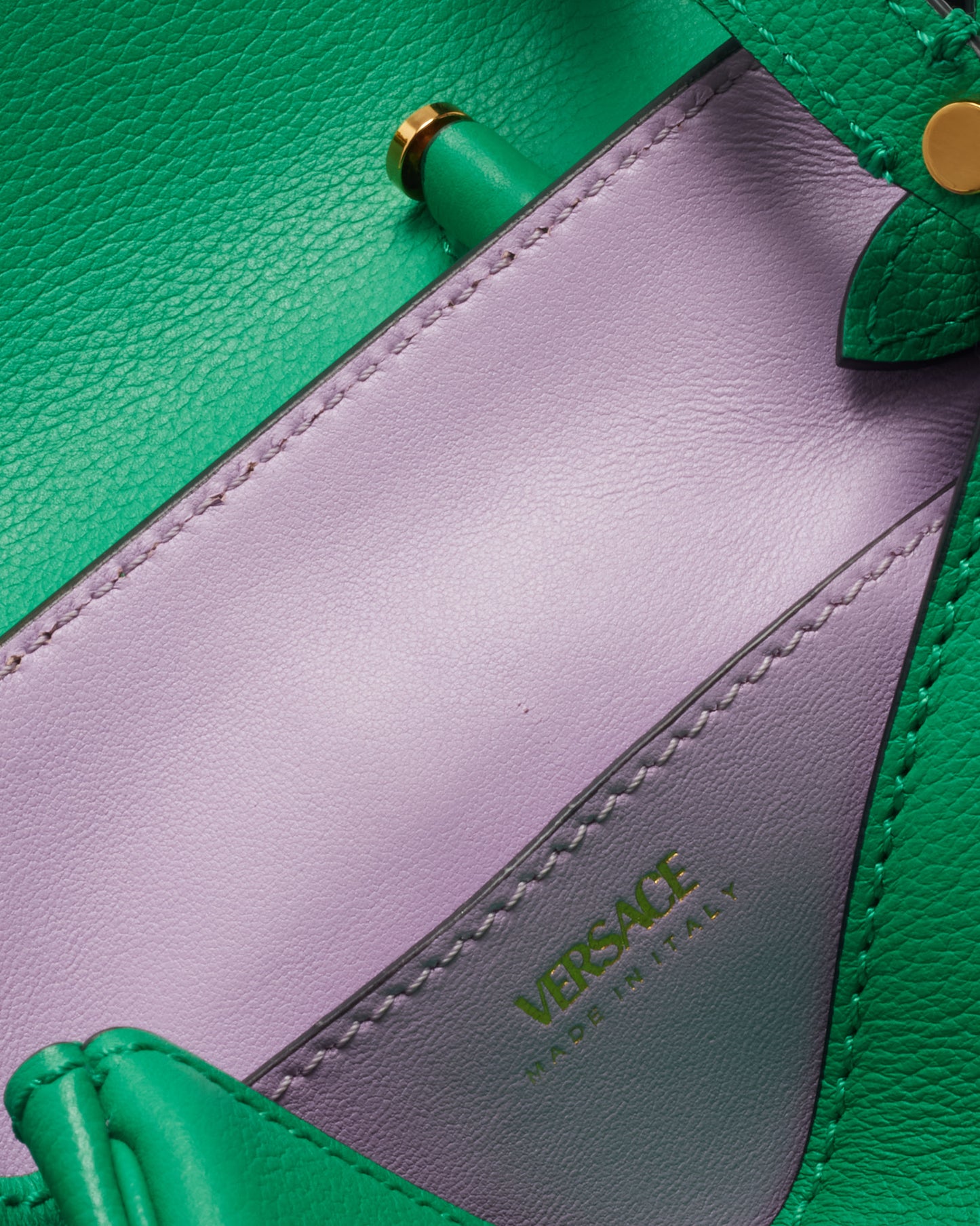 Versace Green Leather Small La Medusa Tonal Top Handle Bag with Strap