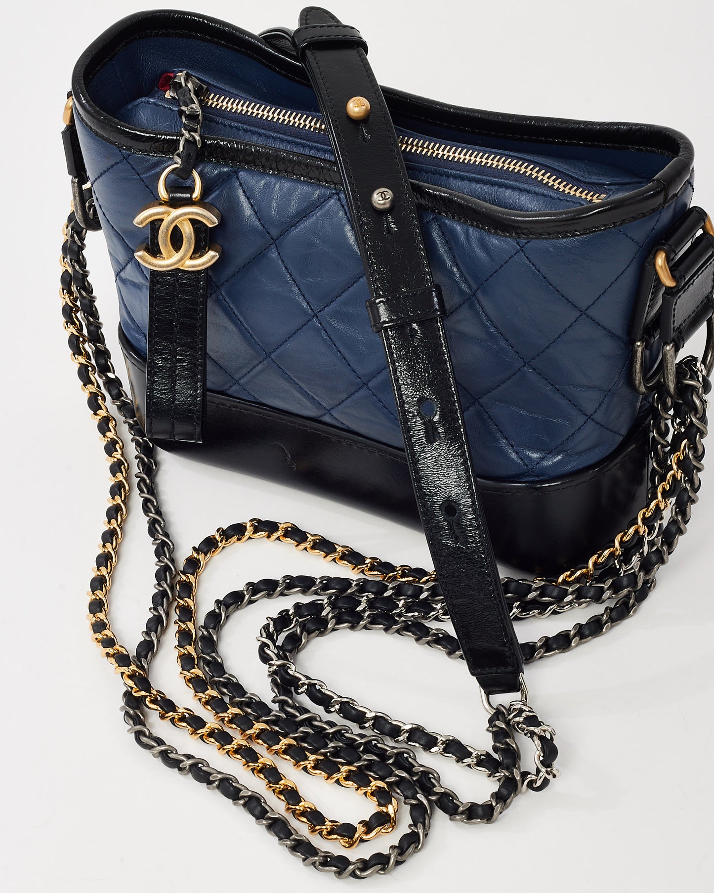 Chanel Navy and Black Quilted Leather Small Gabrielle Hobo Crossbody Bag