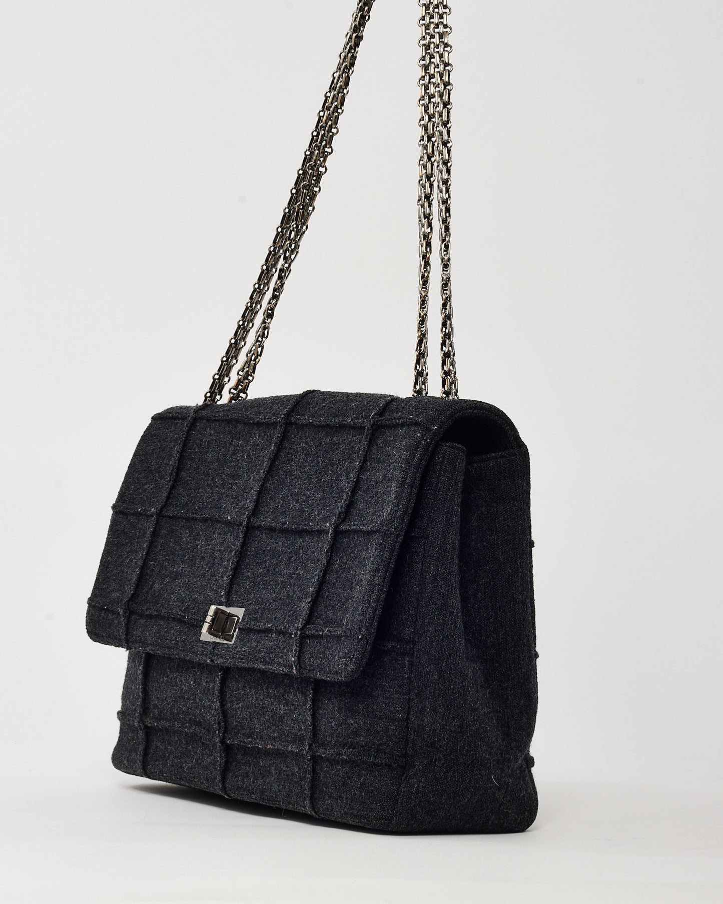Chanel Dark Grey Wool Chocolate Bar 2.55 Re-Issue Flap Bag