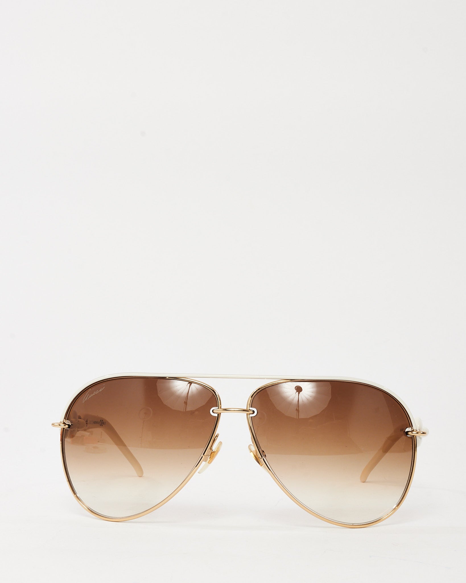 Buy Gucci White Marina Chain and Gold GG4225/S Aviator Sunglasses