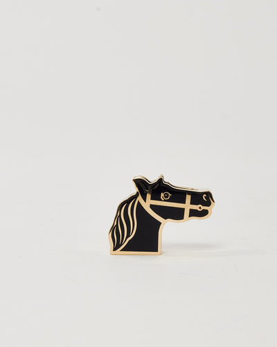 Hermès Black Enamel and Gold Plated Horse Head Twilly Scarf Ring