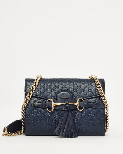 Gucci Navy Blue Microguccissima Leather Emily WOC Wallet on Chain Crossbody Bag